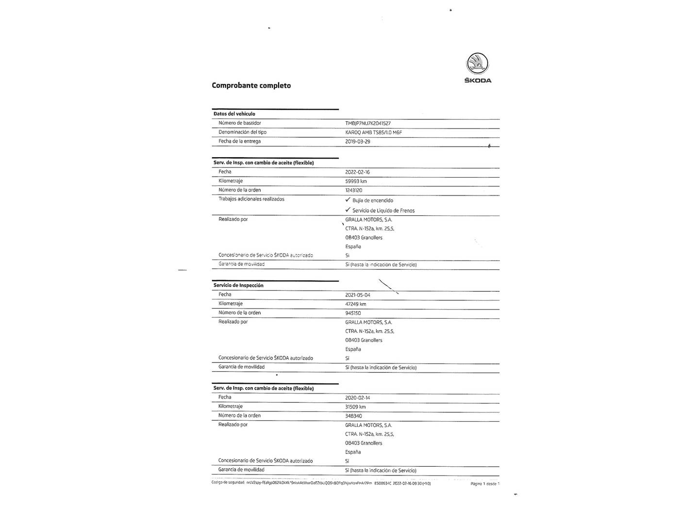 Foto del mantenimiento del Skoda Karoq Skoda Karoq 1.0 TSI Like (115 CV)