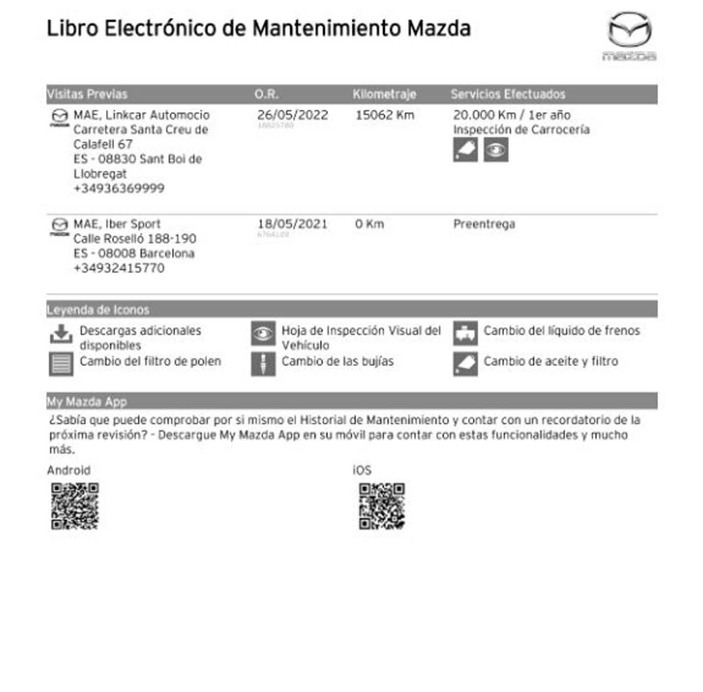 Foto del mantenimiento del Mazda Mazda3 Mazda Mazda 3 2.0 SKYACTIV-X Zenith-X (181 CV)