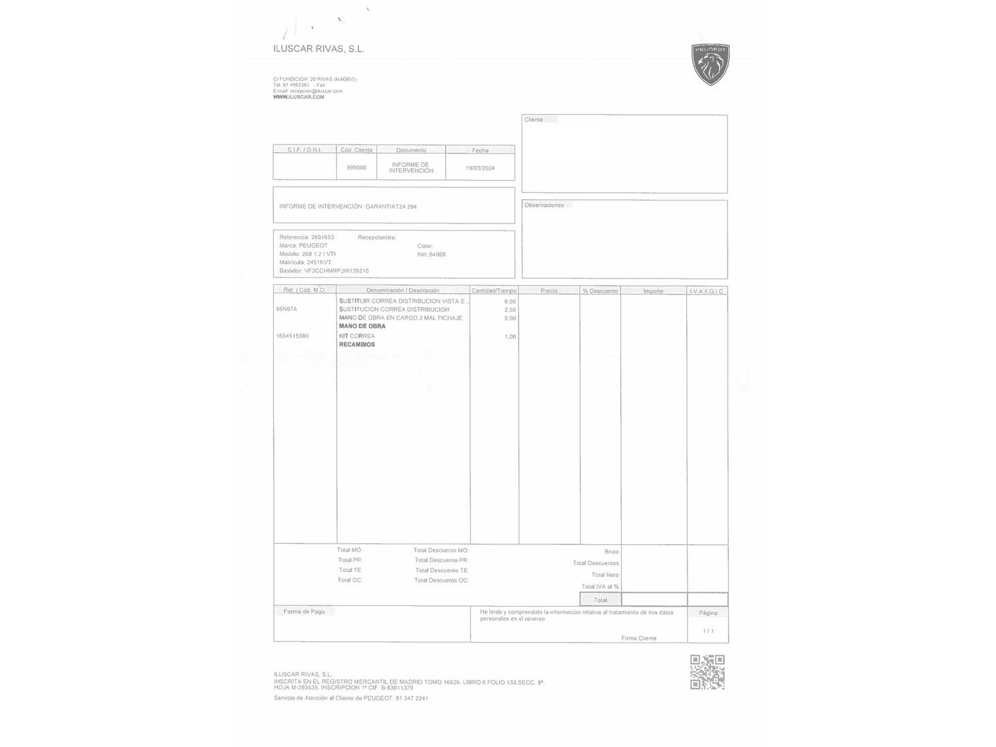 Foto del mantenimiento del Peugeot 208 Peugeot 208 PureTech Signature (82 CV)