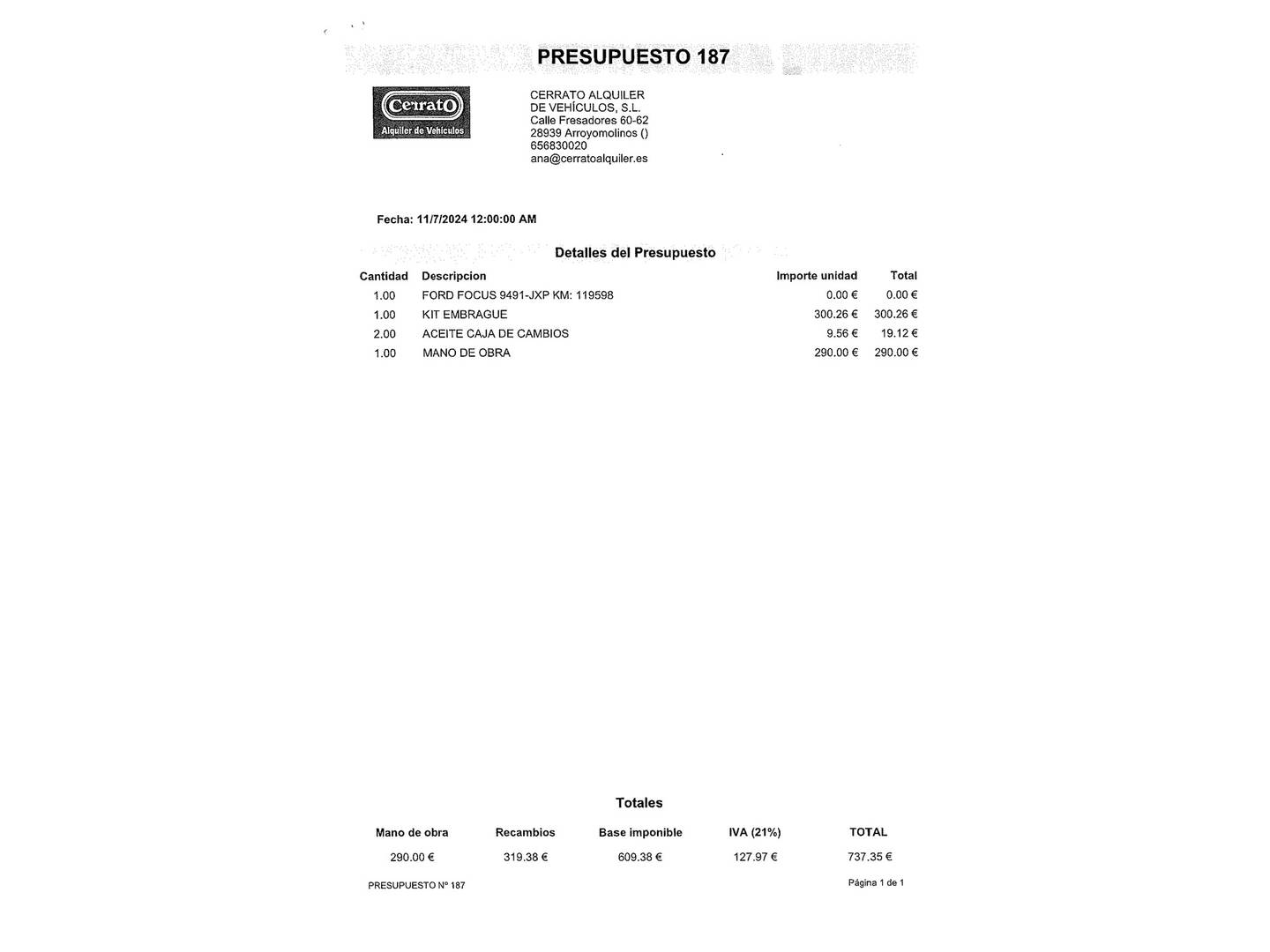 Foto del mantenimiento del Ford Focus Ford Focus SportBreak 1.0 Ecoboost Business (125 CV)