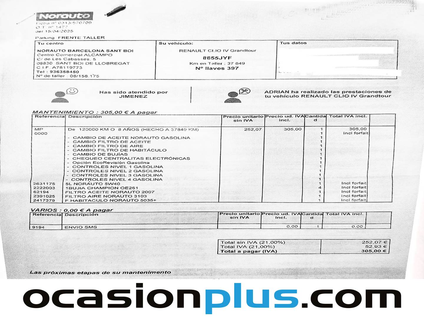 Foto del mantenimiento del Renault Clio Renault Clio Zen Energy TCe (120 CV)