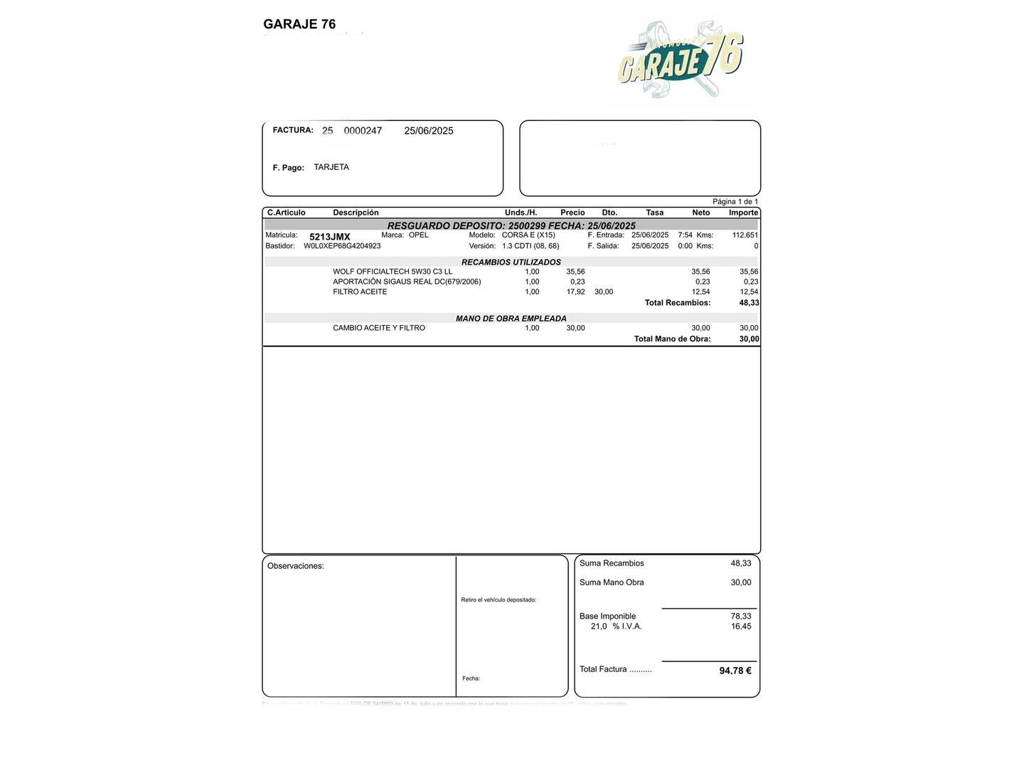 Foto del mantenimiento del Opel Corsa Opel Corsa 1.3 CDTi Selective (75 CV)