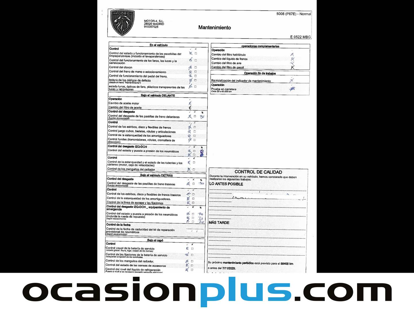 Foto del mantenimiento del Peugeot 5008 Peugeot 5008 BlueHDI 130 S&S GT EAT8 (130 CV) 7 plazas
