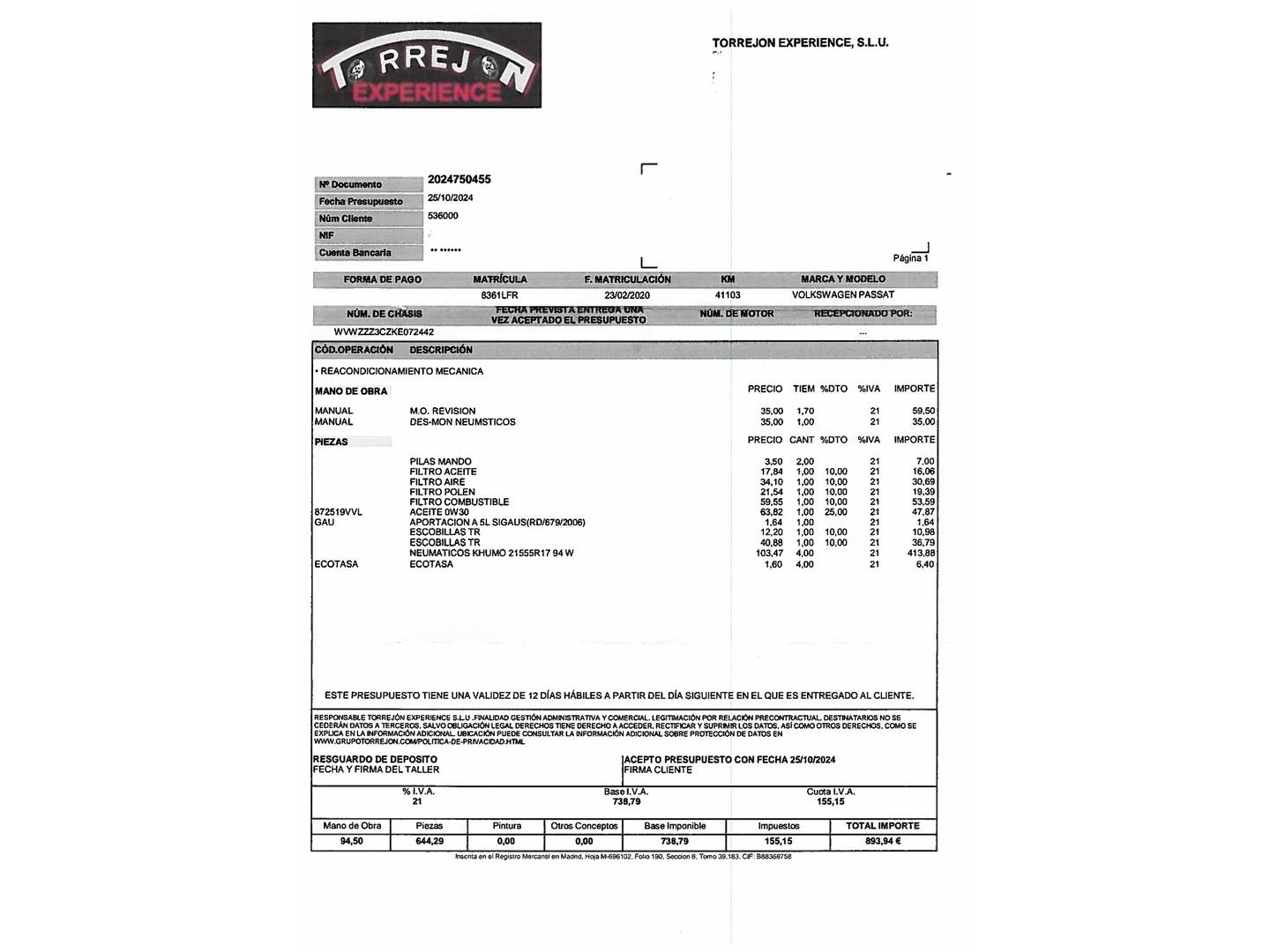 Foto del mantenimiento del Volkswagen Passat Volkswagen Passat Variant Advance 2.0 TDI (150 CV)
