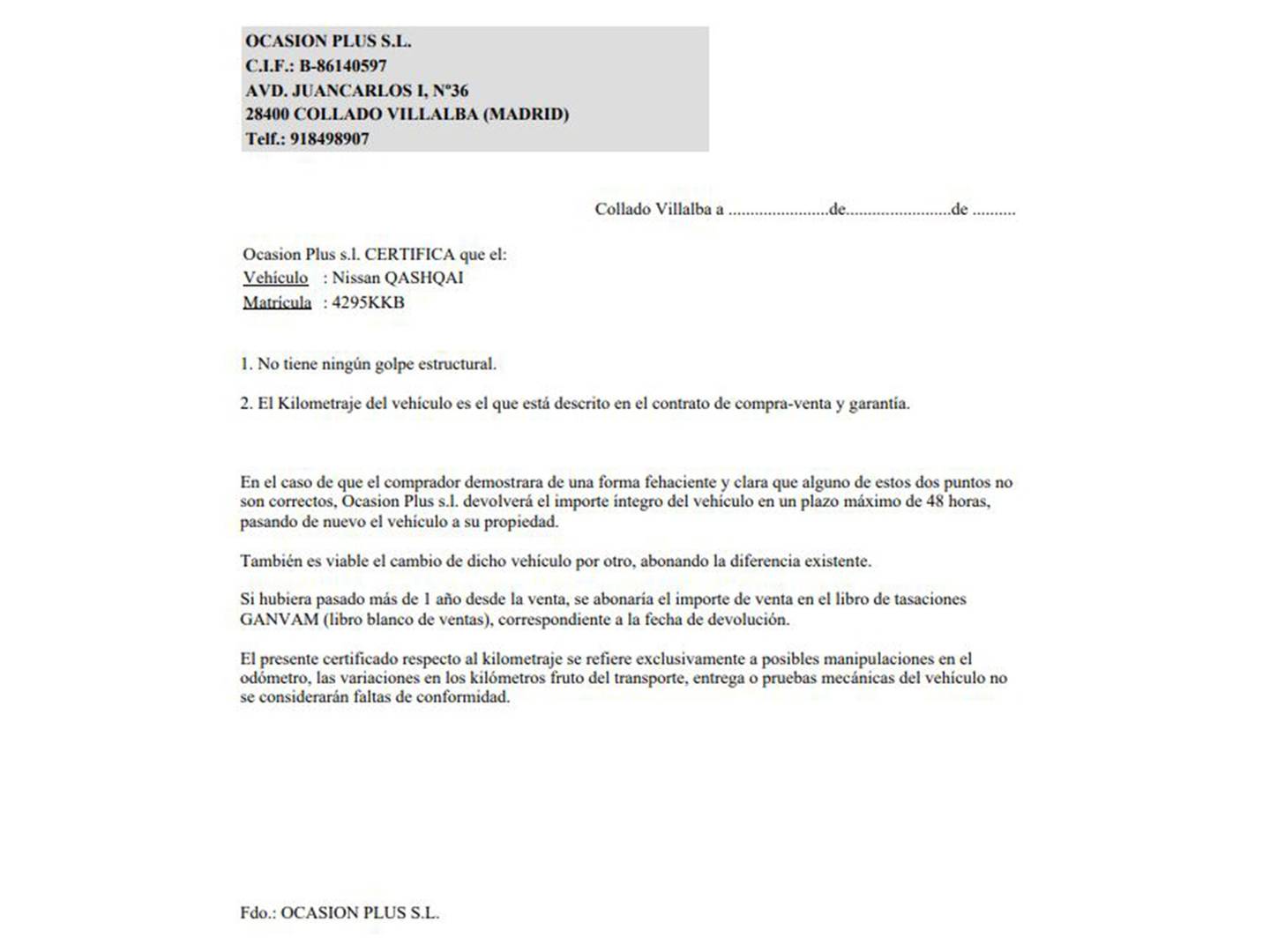 Foto del certificado del Nissan QASHQAI Nissan Qashqai 1.6 dCi N-Connecta 4x2 XTronic (130 CV)