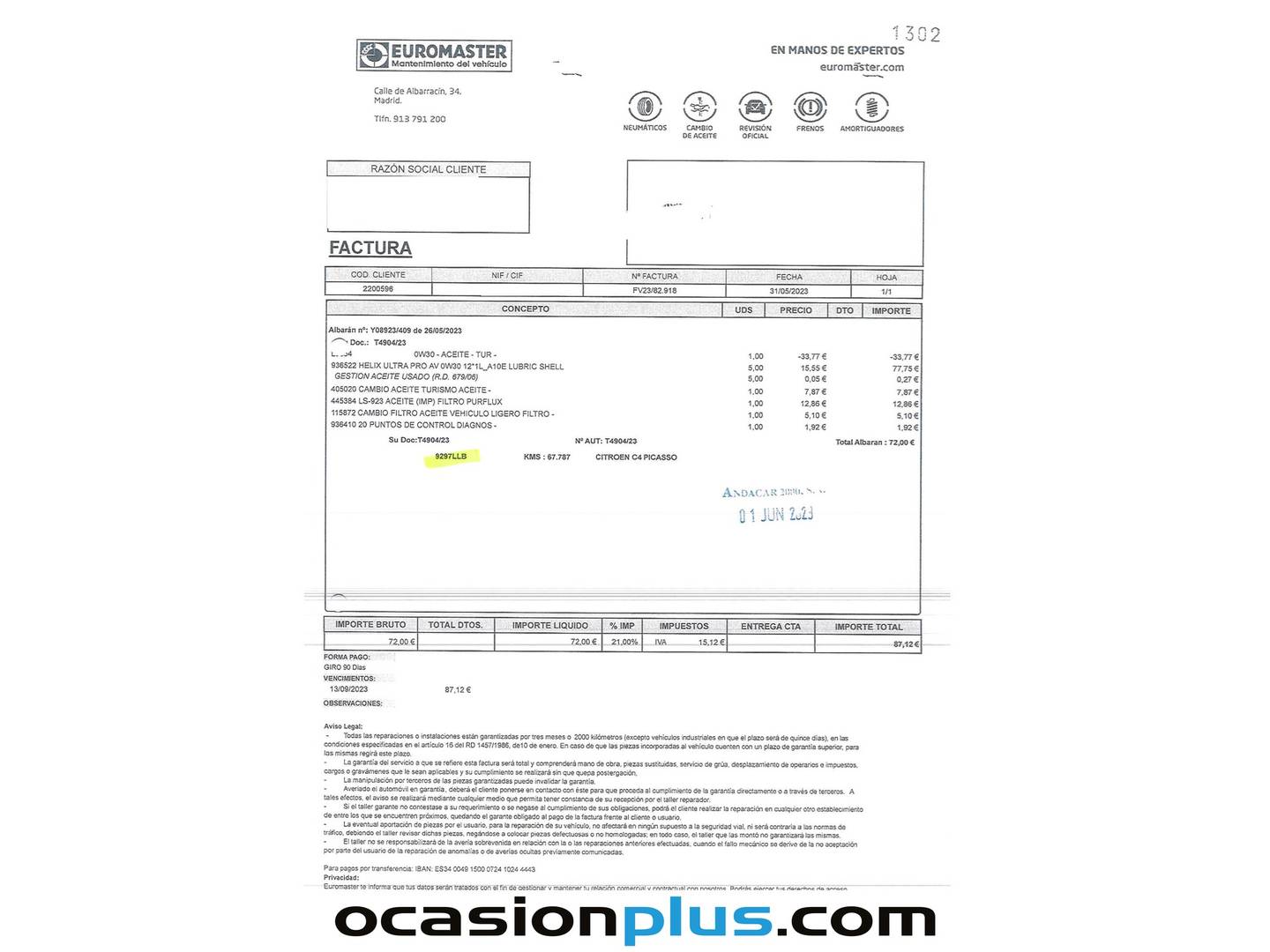 Foto del mantenimiento del Citroën C4 Spacetourer Citroën C4 Spacetourer PureTech 130 S&S Feel EAT8 (130 CV)