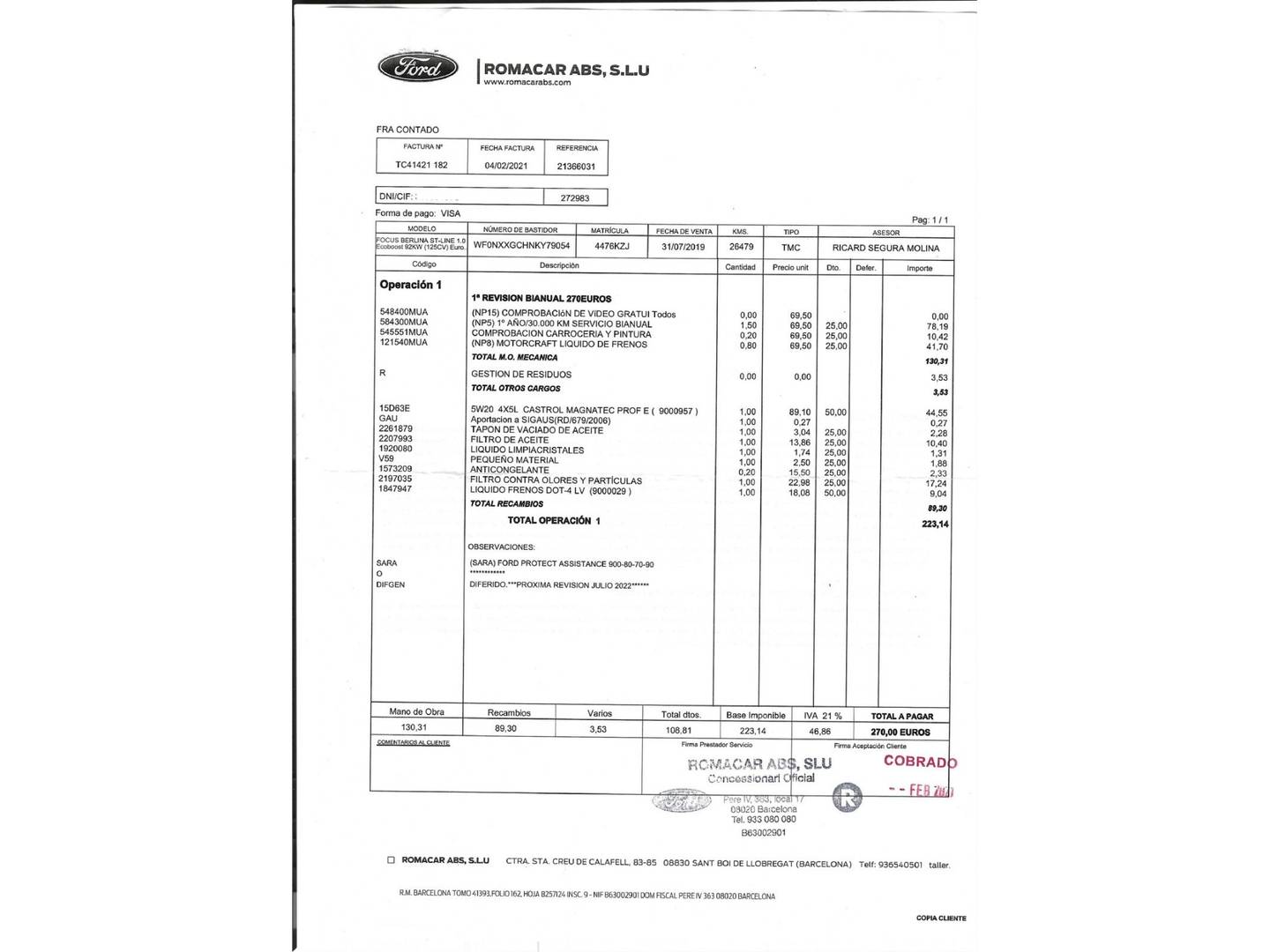 Foto del mantenimiento del Ford Focus Ford Focus 1.0 Ecoboost ST-Line (125 CV)