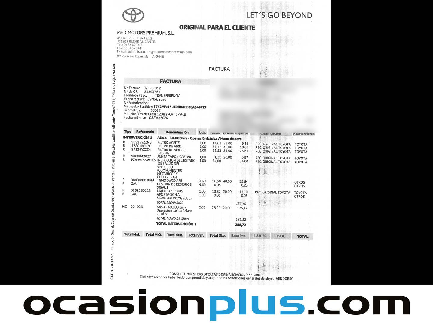 Foto del mantenimiento del Toyota Yaris Cross Toyota Yaris Cross 120H Active Tech (116 CV)