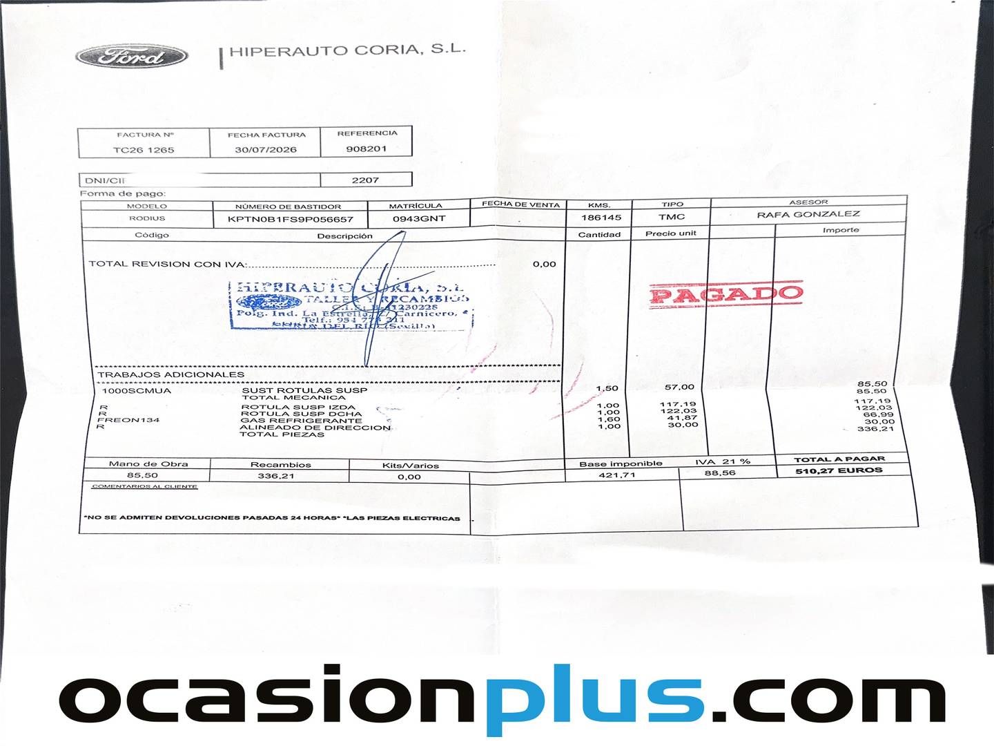 Foto del mantenimiento del SsangYong Rodius SsangYong Rodius 270 Xdi Limited (165 CV) 7 plazas