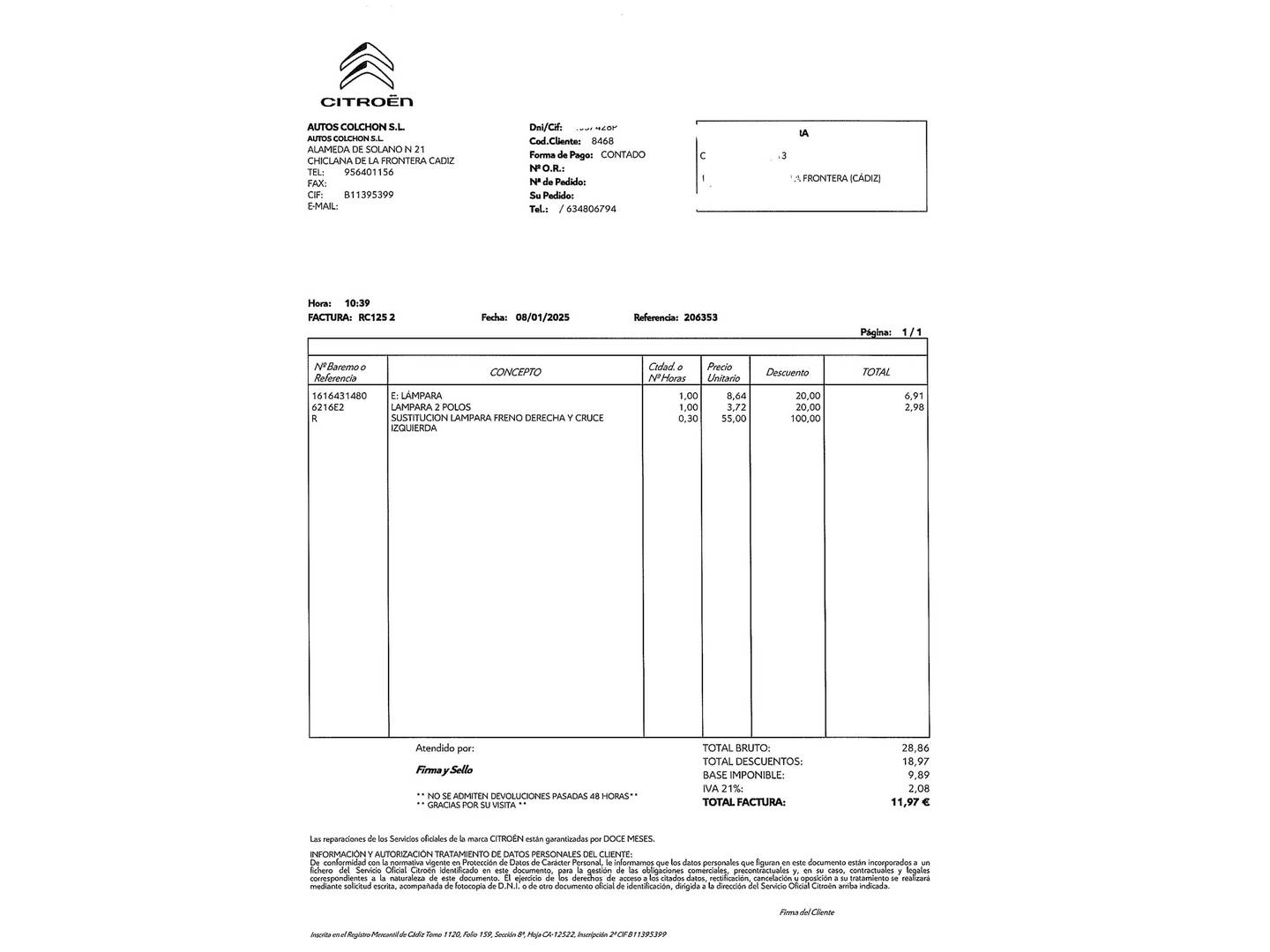 Foto del mantenimiento del Citroën Berlingo Citroën Berlingo BlueHDi 100 S&S Talla M Shine (102 CV)