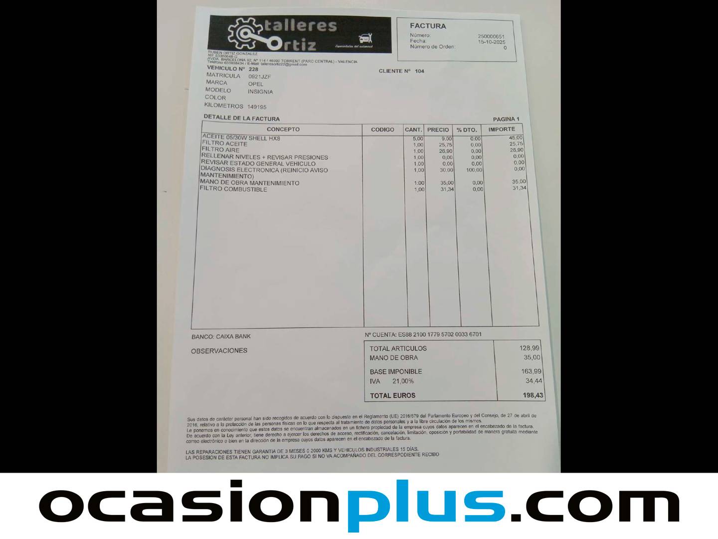 Foto del mantenimiento del Opel Insignia Opel Insignia GS 1.6 CDTI Turbo D Selective (136 CV)