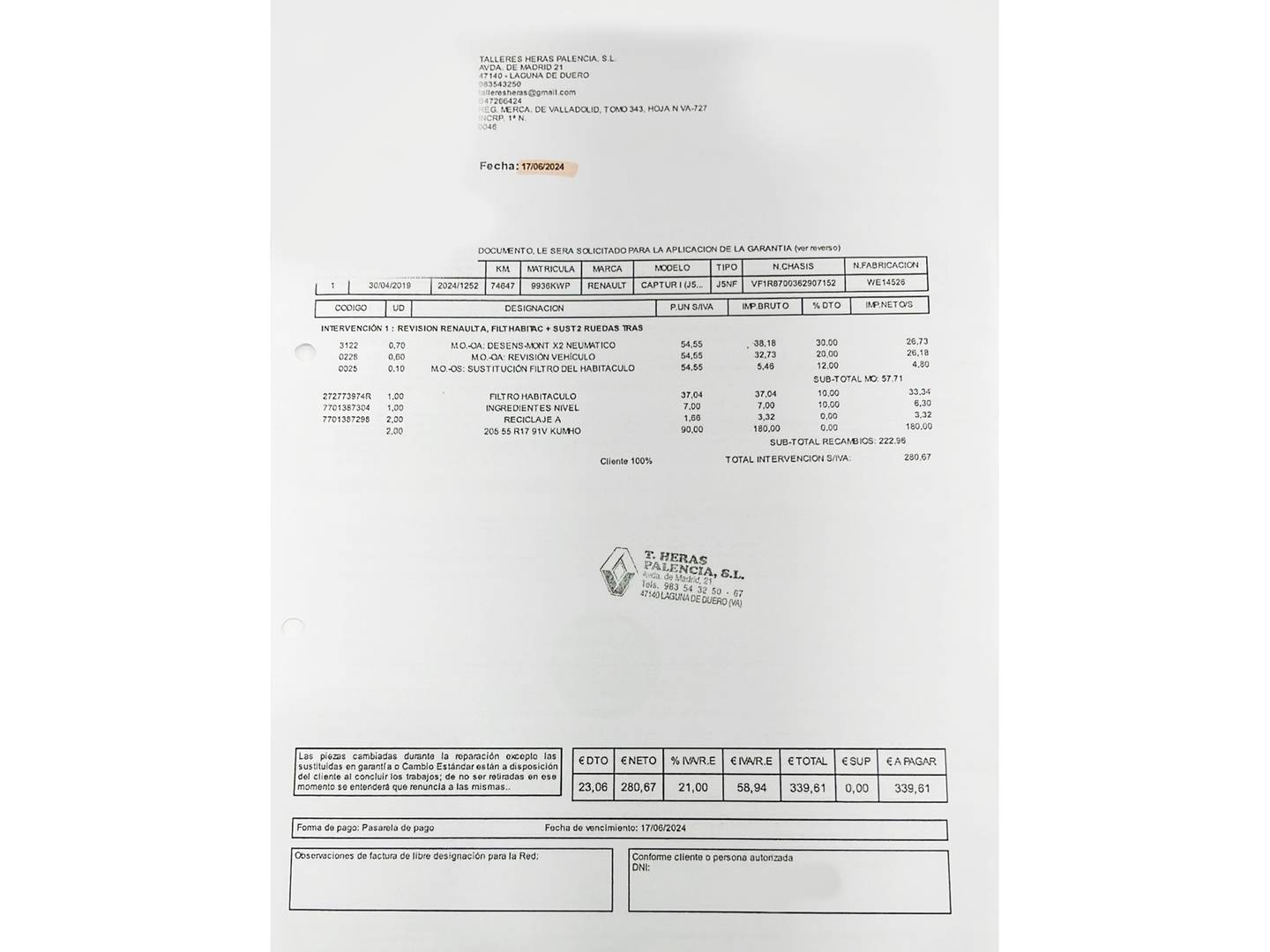 Foto del mantenimiento del Renault Captur Renault Captur Zen TCe (90 CV)