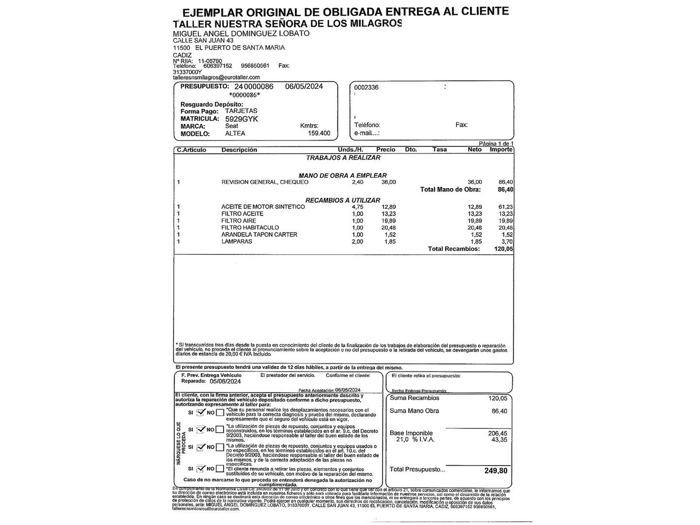 Foto del mantenimiento del Seat Altea XL Seat Altea XL 1.6 TDI S&S Ecomotive Style (105 CV)