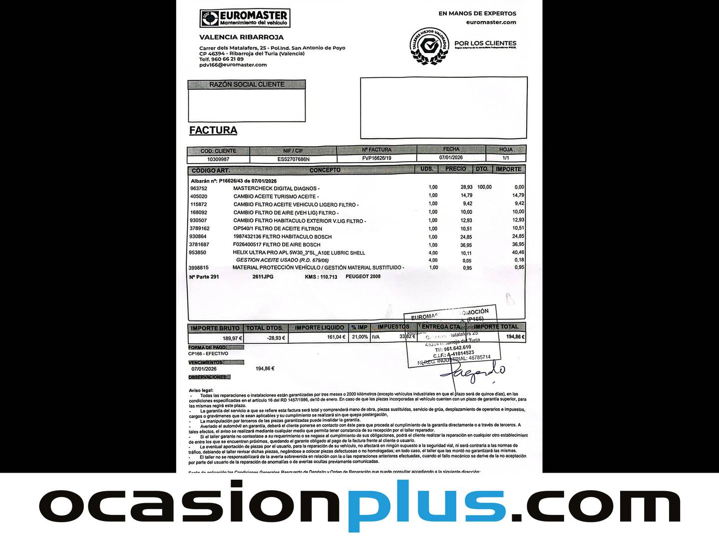 Foto del mantenimiento del Peugeot 2008 Peugeot 2008 PureTech 110 S&S Allure EAT6 (110 CV)