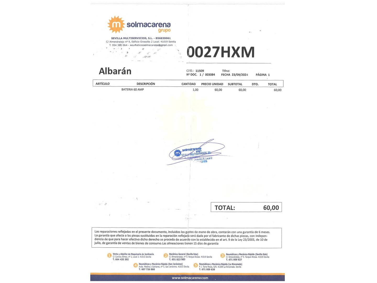 Foto del mantenimiento del Fiat Punto Fiat Punto 1.2 8v Easy (67 CV)