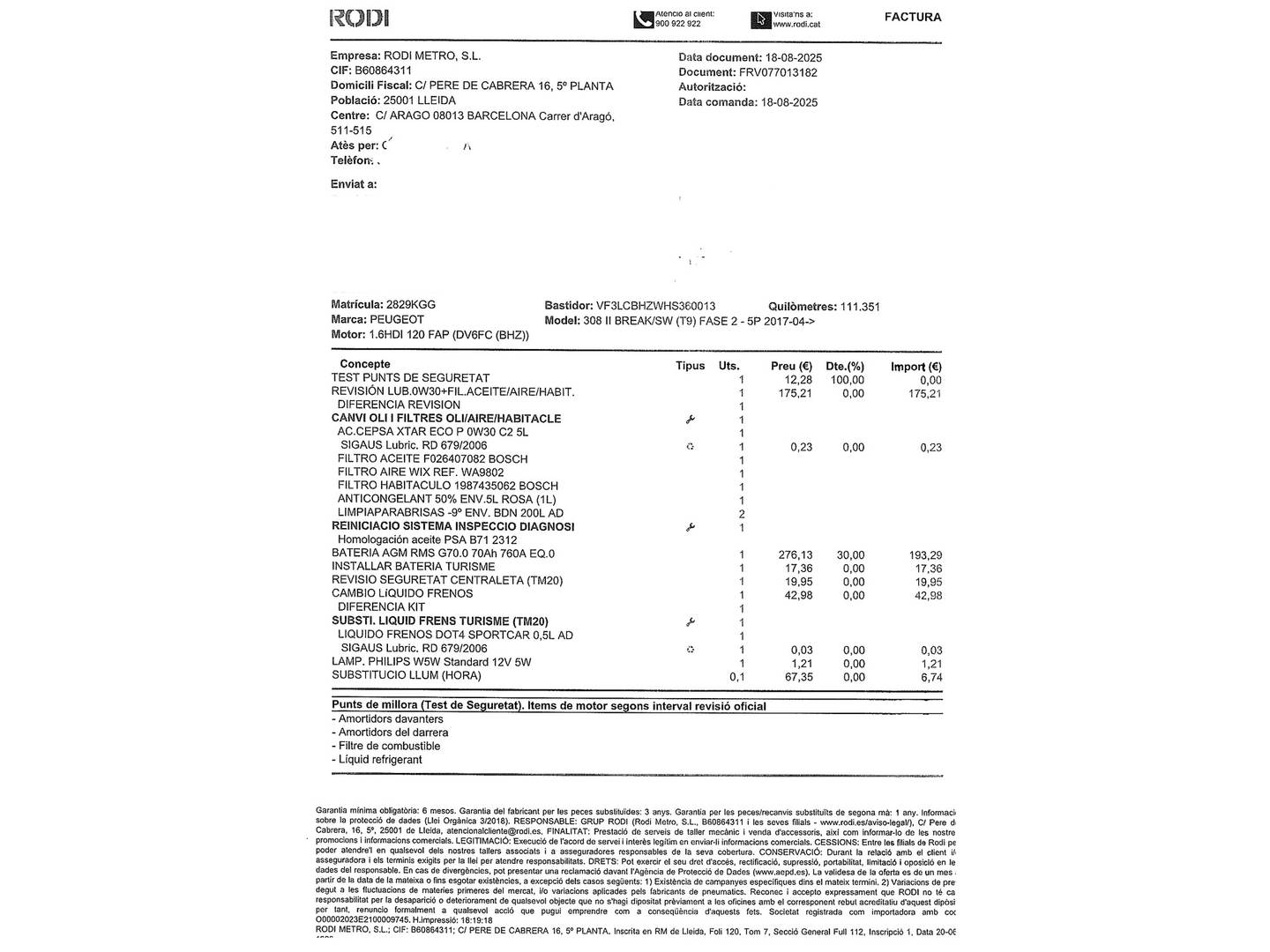 Foto del mantenimiento del Peugeot 308 Peugeot 308 SW BlueHDI 120 Allure EAT6 (120 CV)
