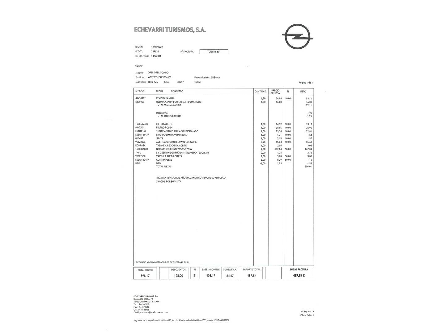 Foto del mantenimiento del Opel Combo Life Opel Combo Life 1.5 TD S&S Innovation L Auto (131 CV)