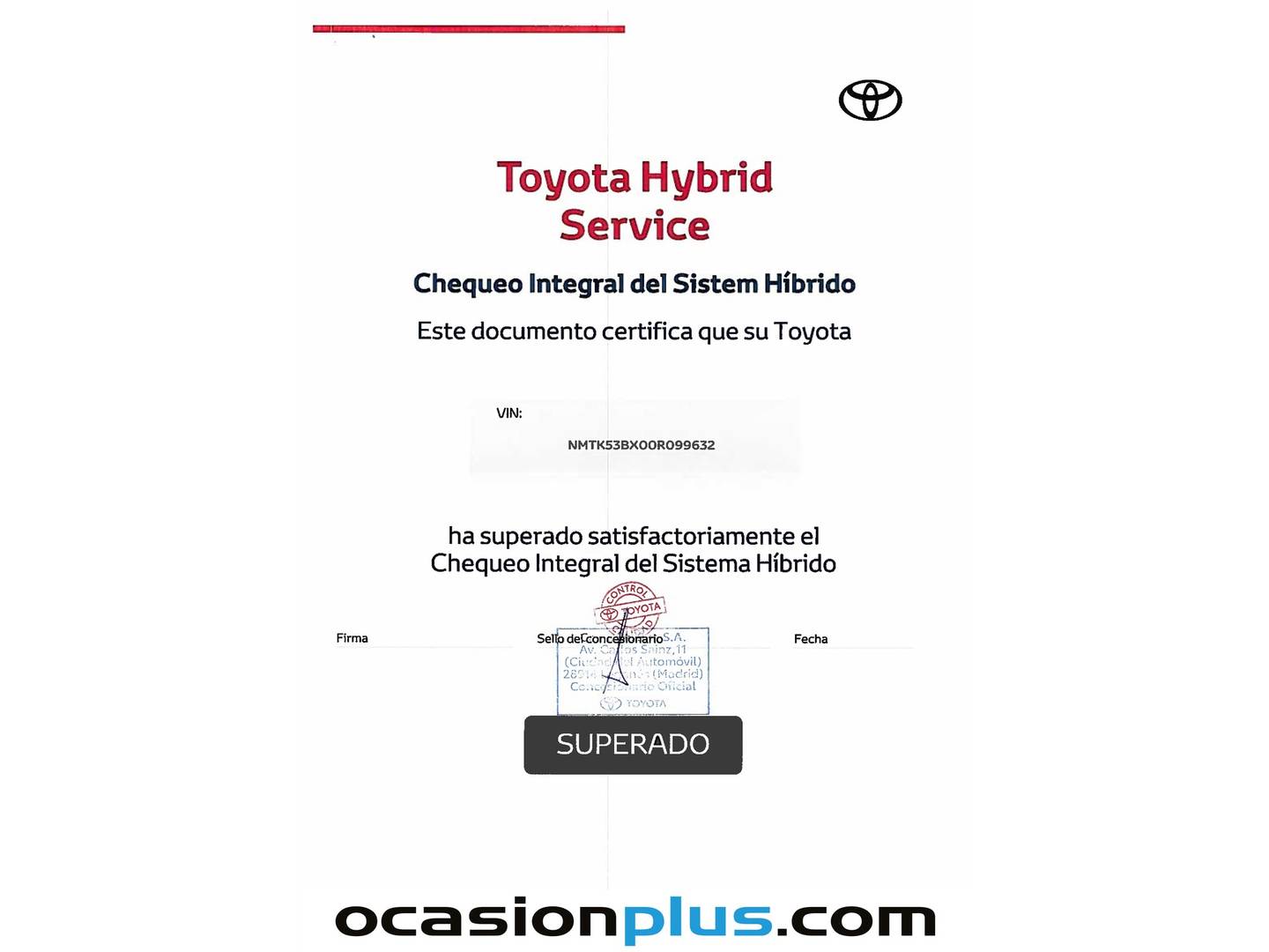 Foto del mantenimiento del Toyota C-HR Toyota C-HR 180H Advance (184 CV)