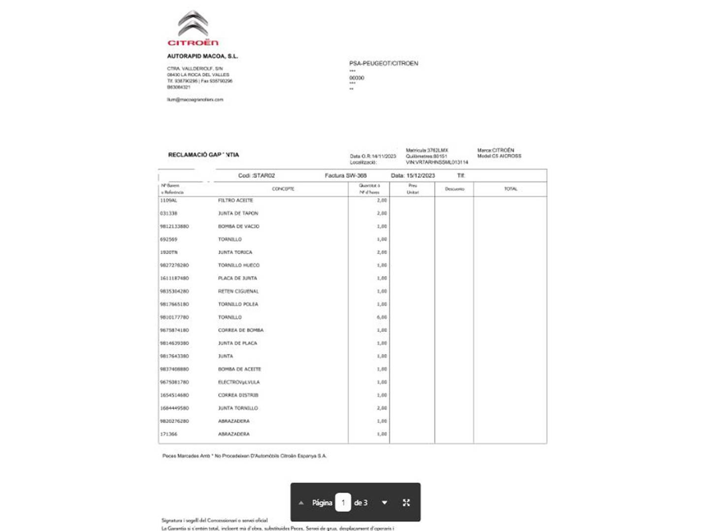 Foto del mantenimiento del Citroën C5 Aircross Citroën C5 Aircross PureTech 130 S&S Shine EAT8 (131 CV)