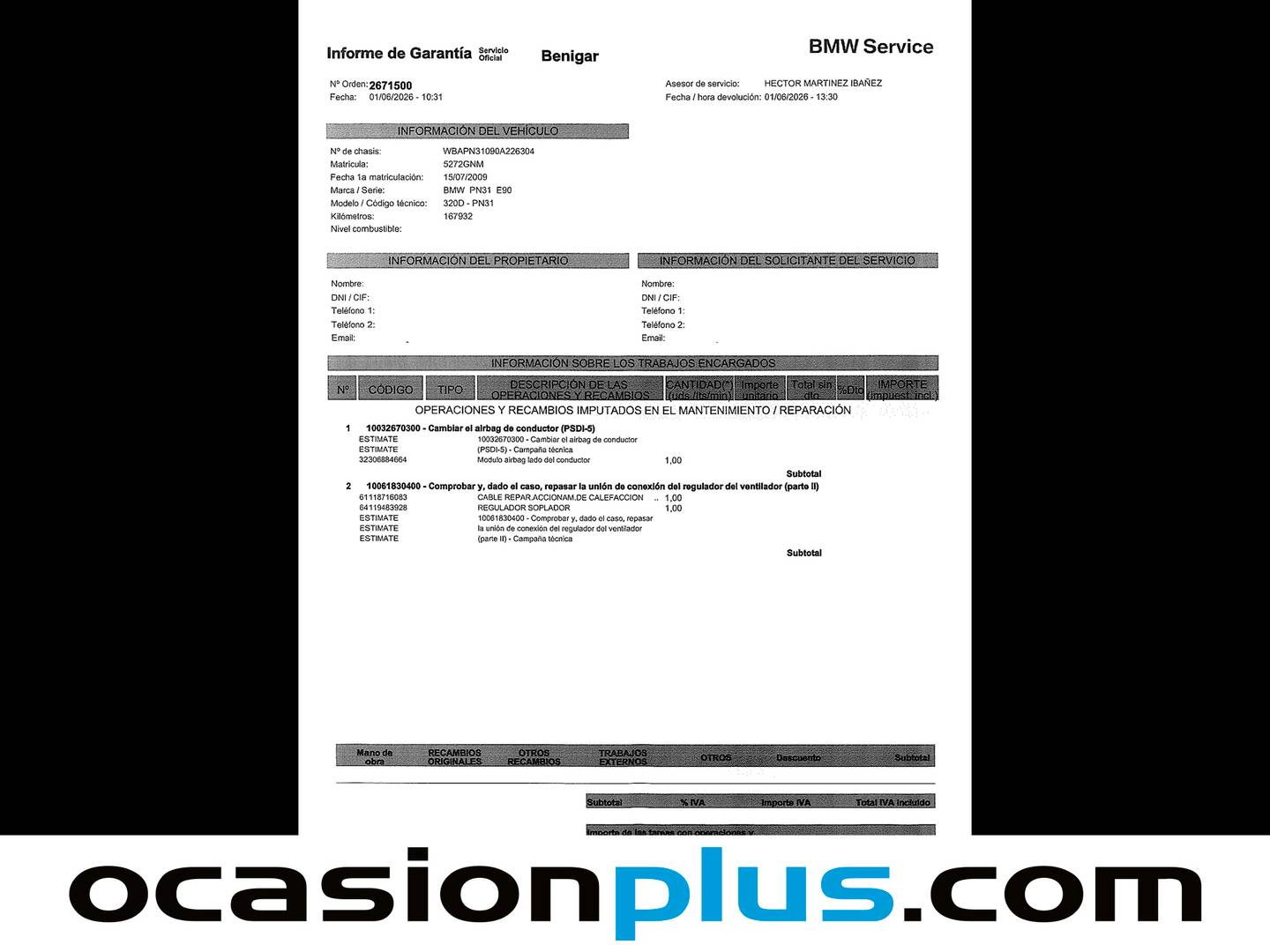 Foto del mantenimiento del BMW Serie 3 BMW Serie 3 320d (177 CV)