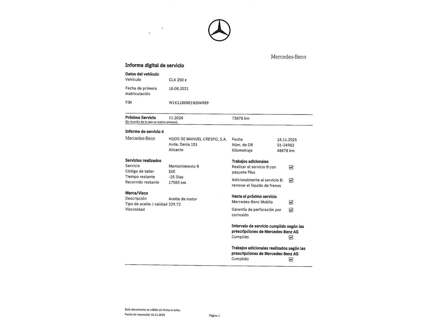 Foto del mantenimiento del Mercedes CLA Mercedes CLA Shooting Brake CLA Shooting Brake 250 e (218 CV) Pack AMG