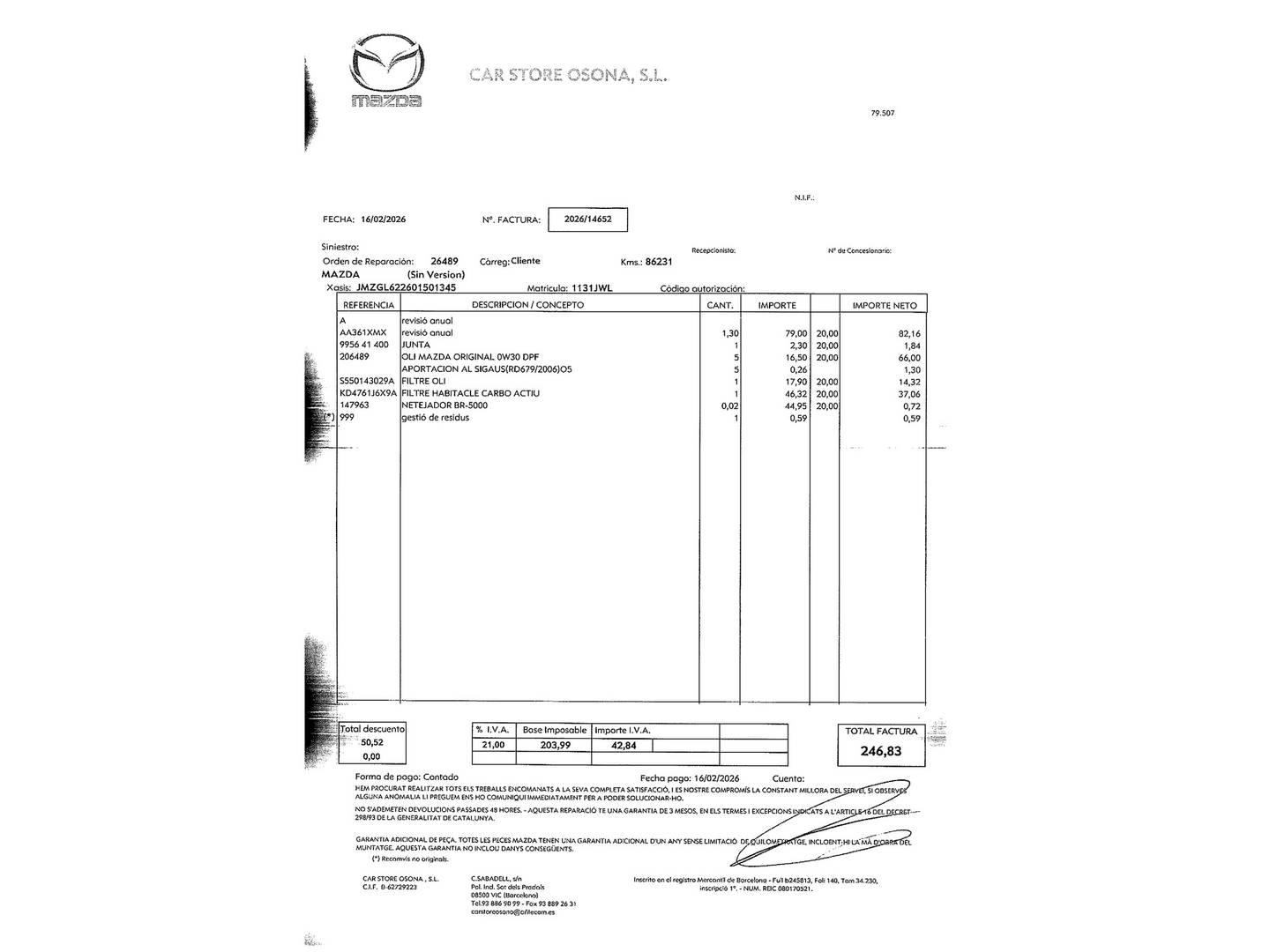 Foto del mantenimiento del Mazda Mazda6 Mazda Mazda 6 2.2 DE Luxury (175 CV)