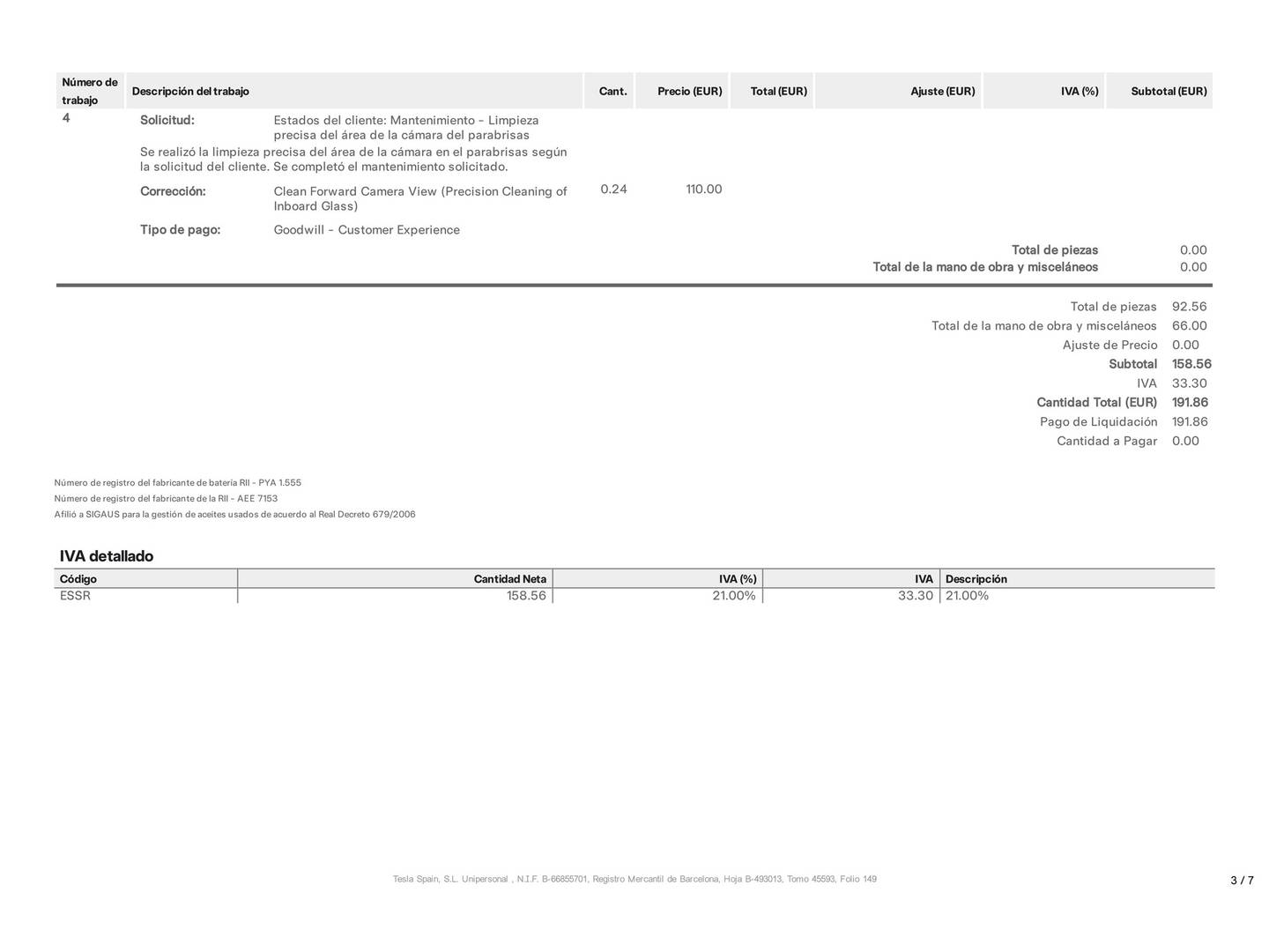 Foto del mantenimiento del Tesla Model Y Tesla Model Y Tracción Trasera RWD (347 CV)