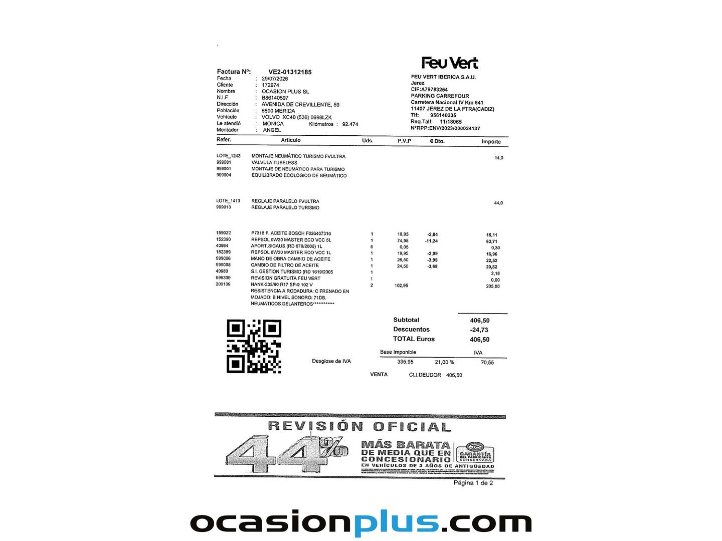 Foto del mantenimiento del Volvo XC40 Volvo XC40 T2 Essential (129 CV)