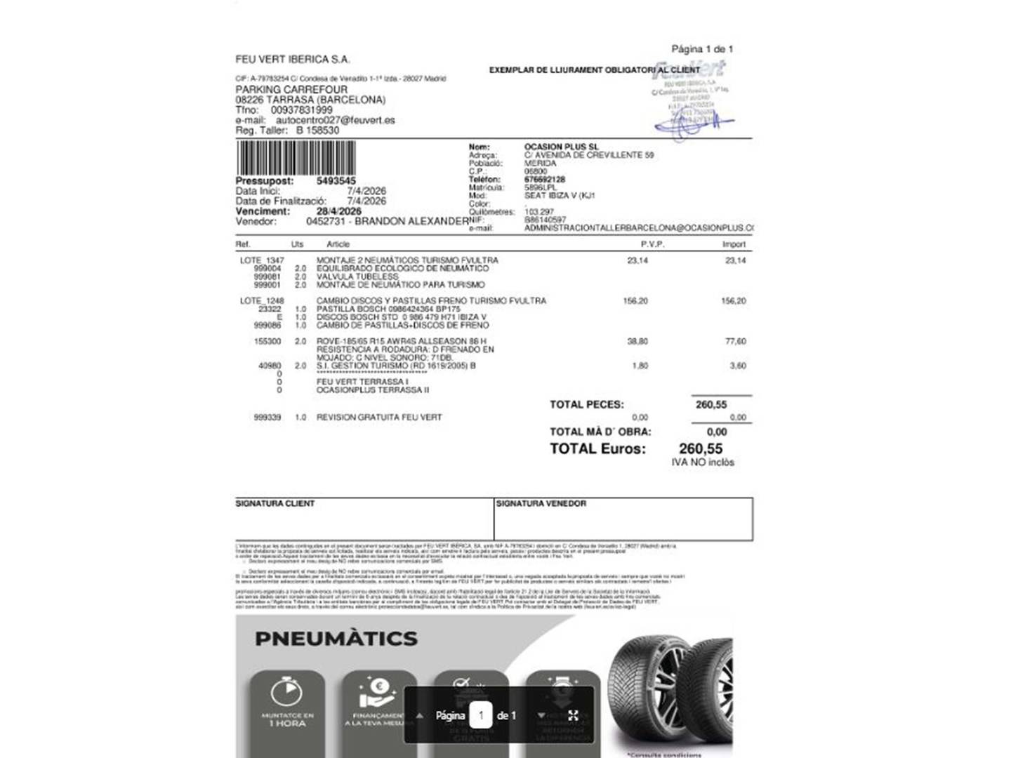 Foto del mantenimiento del Seat Ibiza Seat Ibiza 1.0 TSI Style Go2 (110 CV)