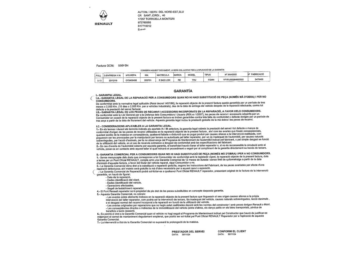 Foto del mantenimiento del Renault Trafic Renault Trafic Furgon Furgon 27 L1H1 Energy BluedCi (120 CV)