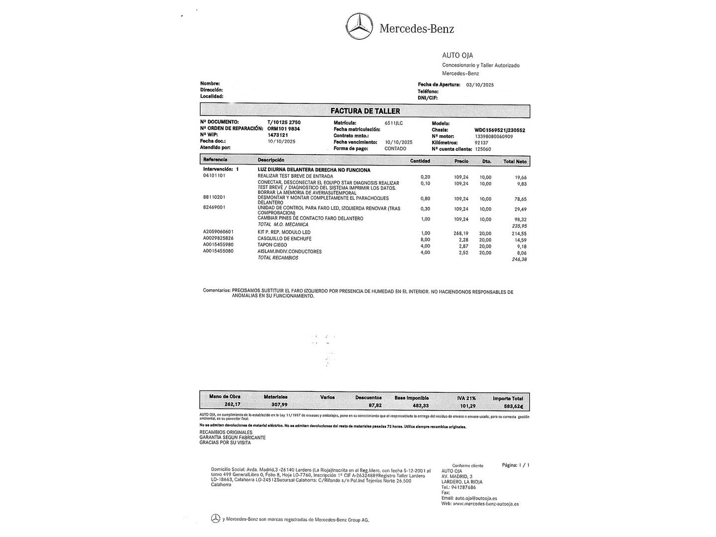 Foto del mantenimiento del Mercedes GLA Mercedes GLA AMG 45 4Matic (381 CV) Pack AMG