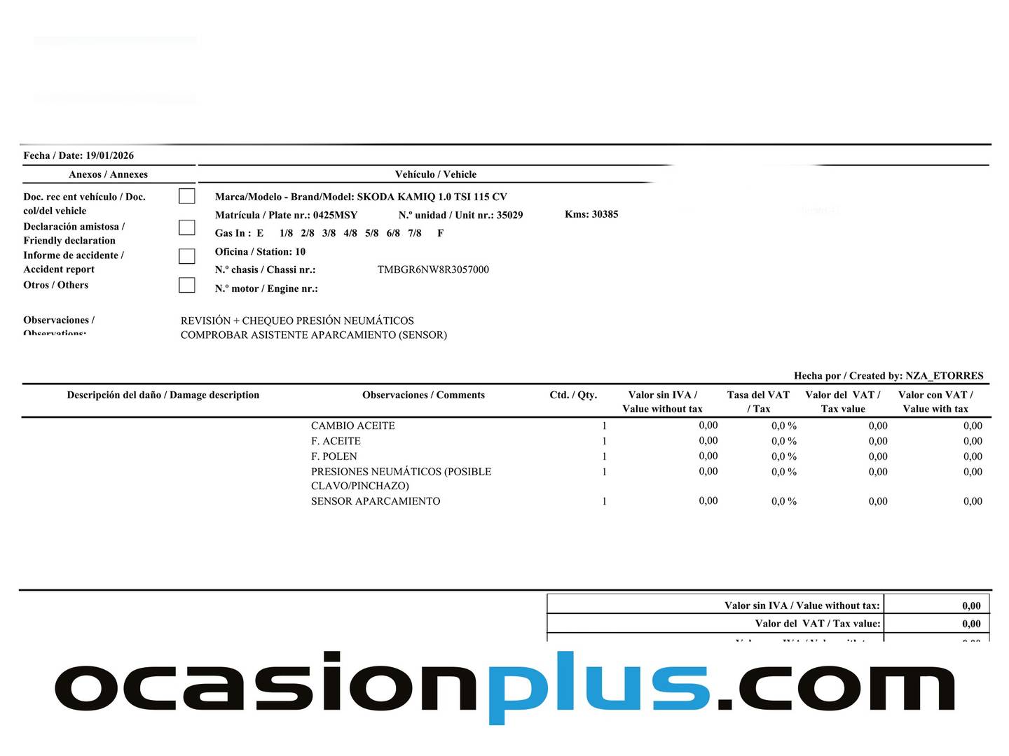 Foto del mantenimiento del Skoda Kamiq Skoda Kamiq 1.0 TSI Selection DSG (115 CV)