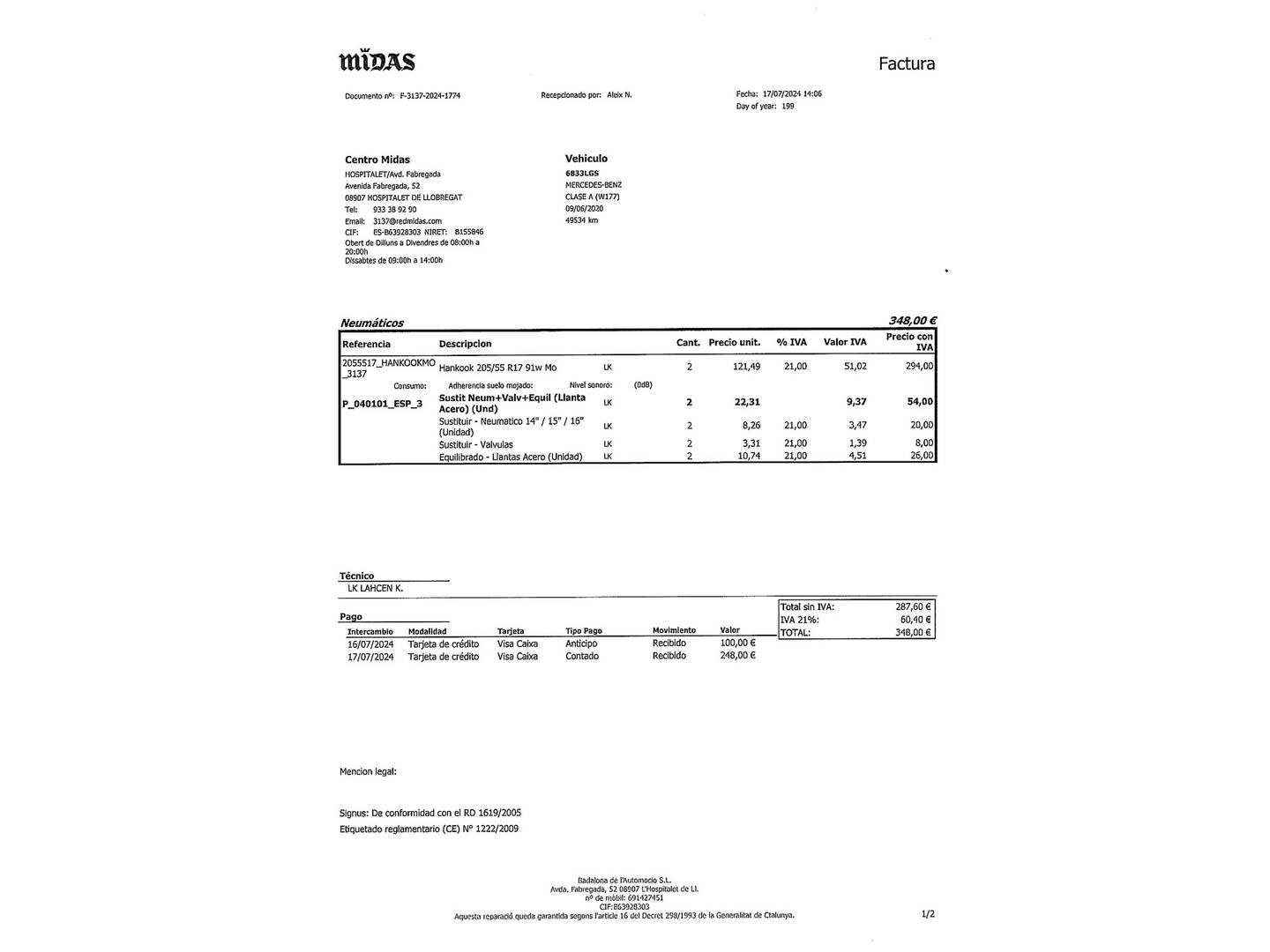 Foto del mantenimiento del Mercedes Clase A Mercedes-Benz Clase A Clase A 180 d (116 CV)