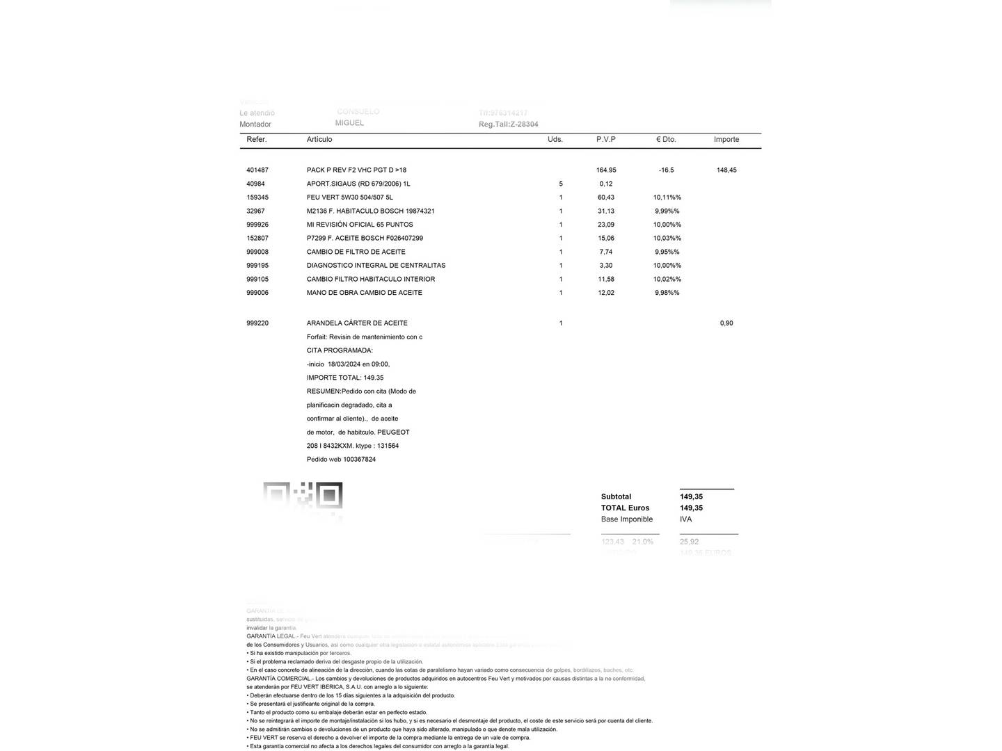 Foto del mantenimiento del Peugeot 208 Peugeot 208 BlueHDi 100 Signature (99 CV)