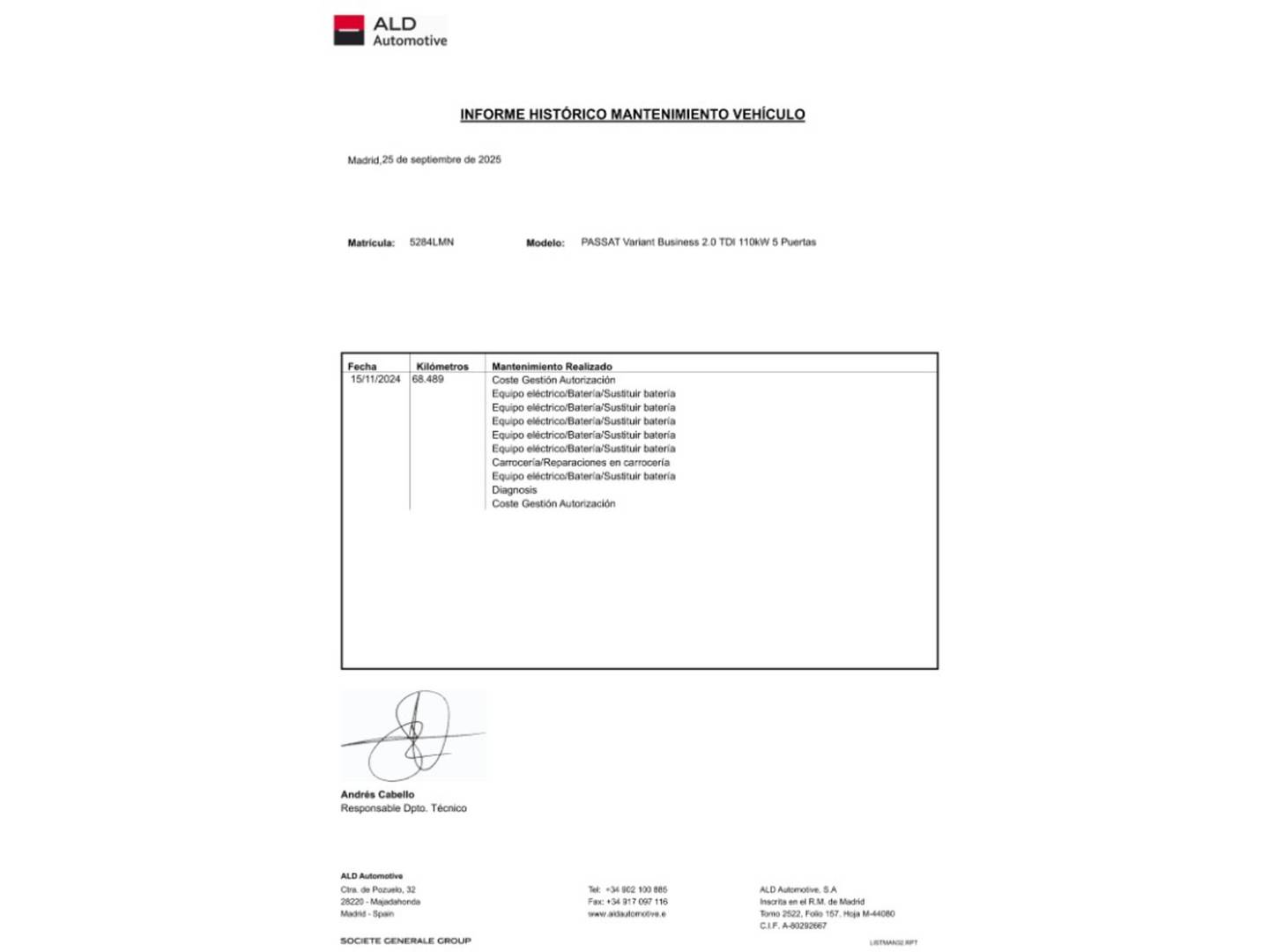 Foto del mantenimiento del Volkswagen Passat Volkswagen Passat Variant Business 2.0 TDI  (150 CV)