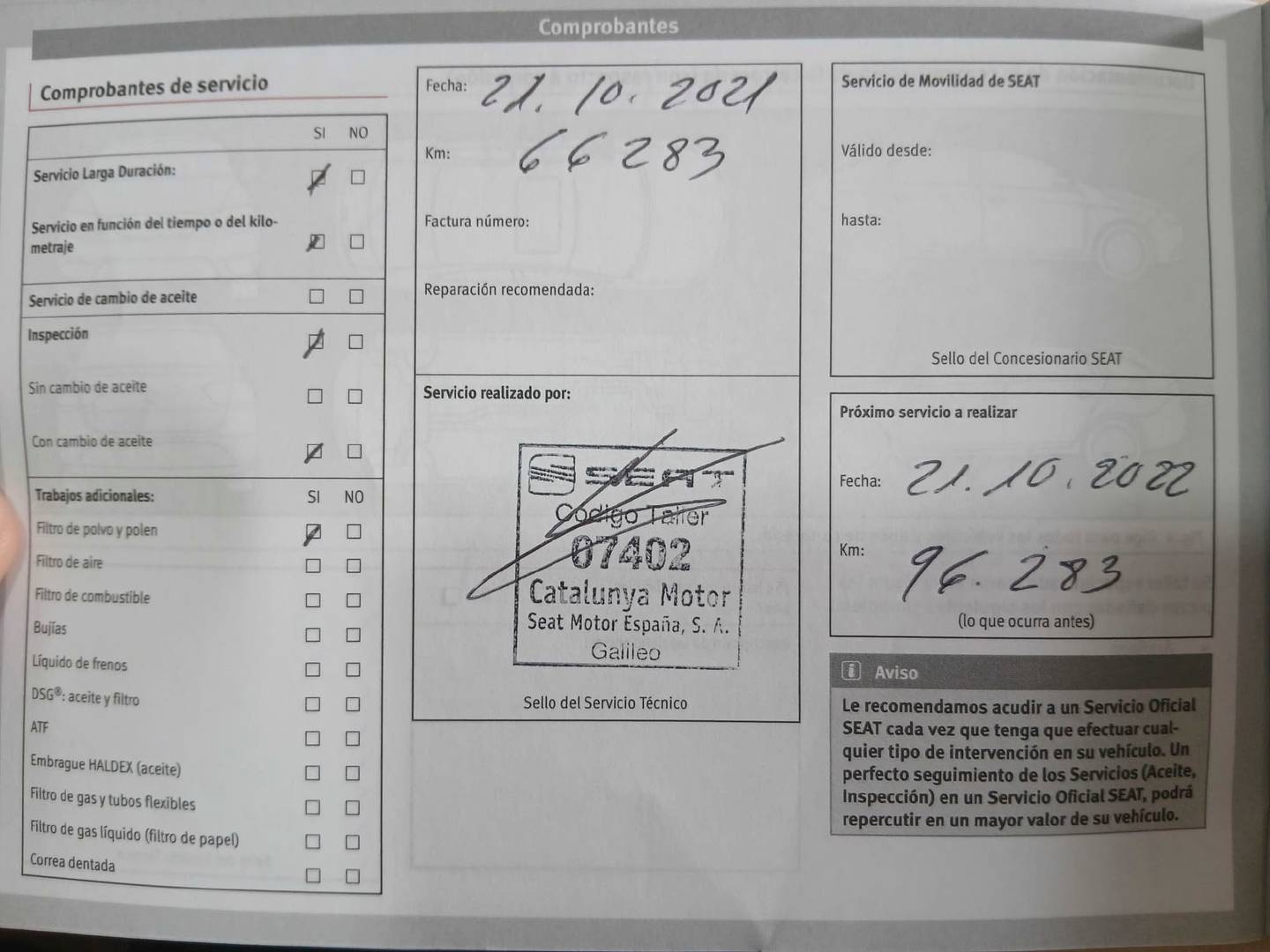 Foto del mantenimiento del Seat Ibiza Seat Ibiza 1.0 EcoTSI Style Connect DSG (110 CV)