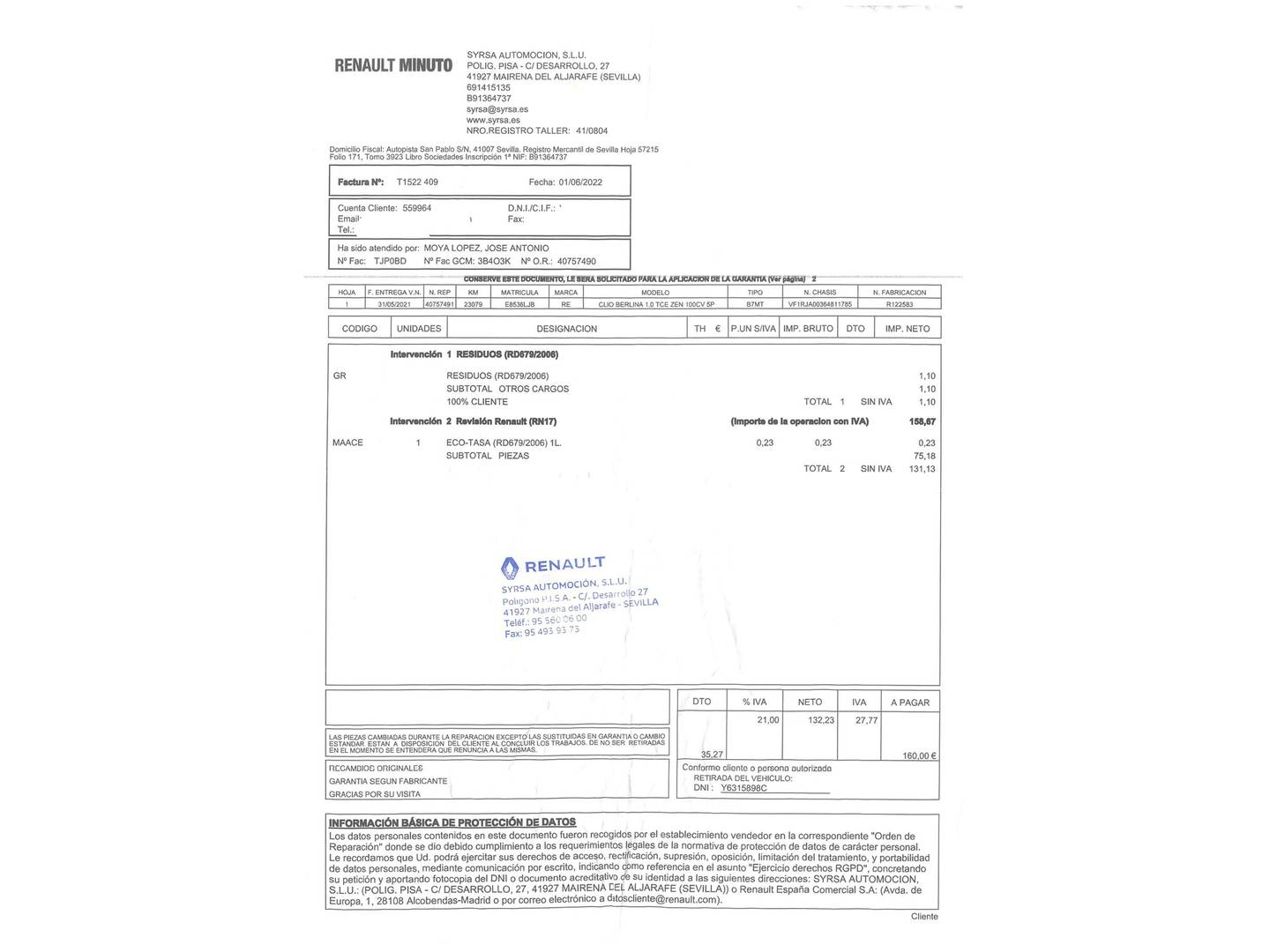 Foto del certificado del Renault Clio Renault Clio Zen TCe (100 CV) GPF