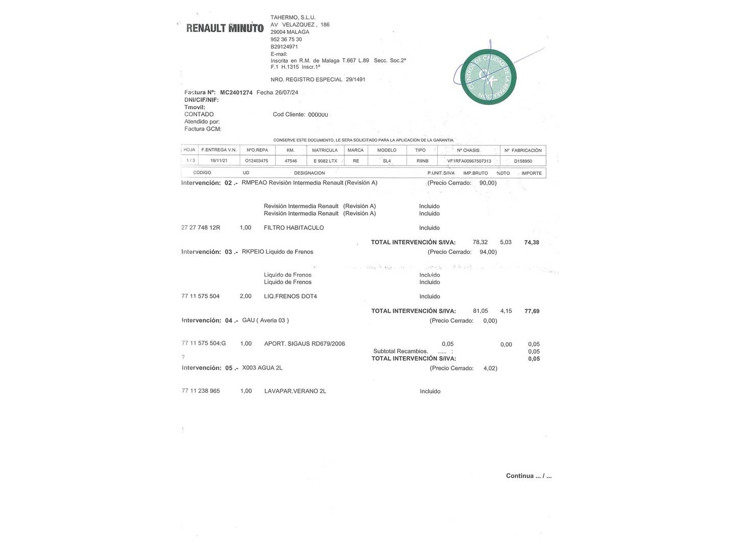 Foto del mantenimiento del Renault Grand Scénic Renault Grand Scenic Zen TCe (140 CV) EDC GPF 7 Plazas