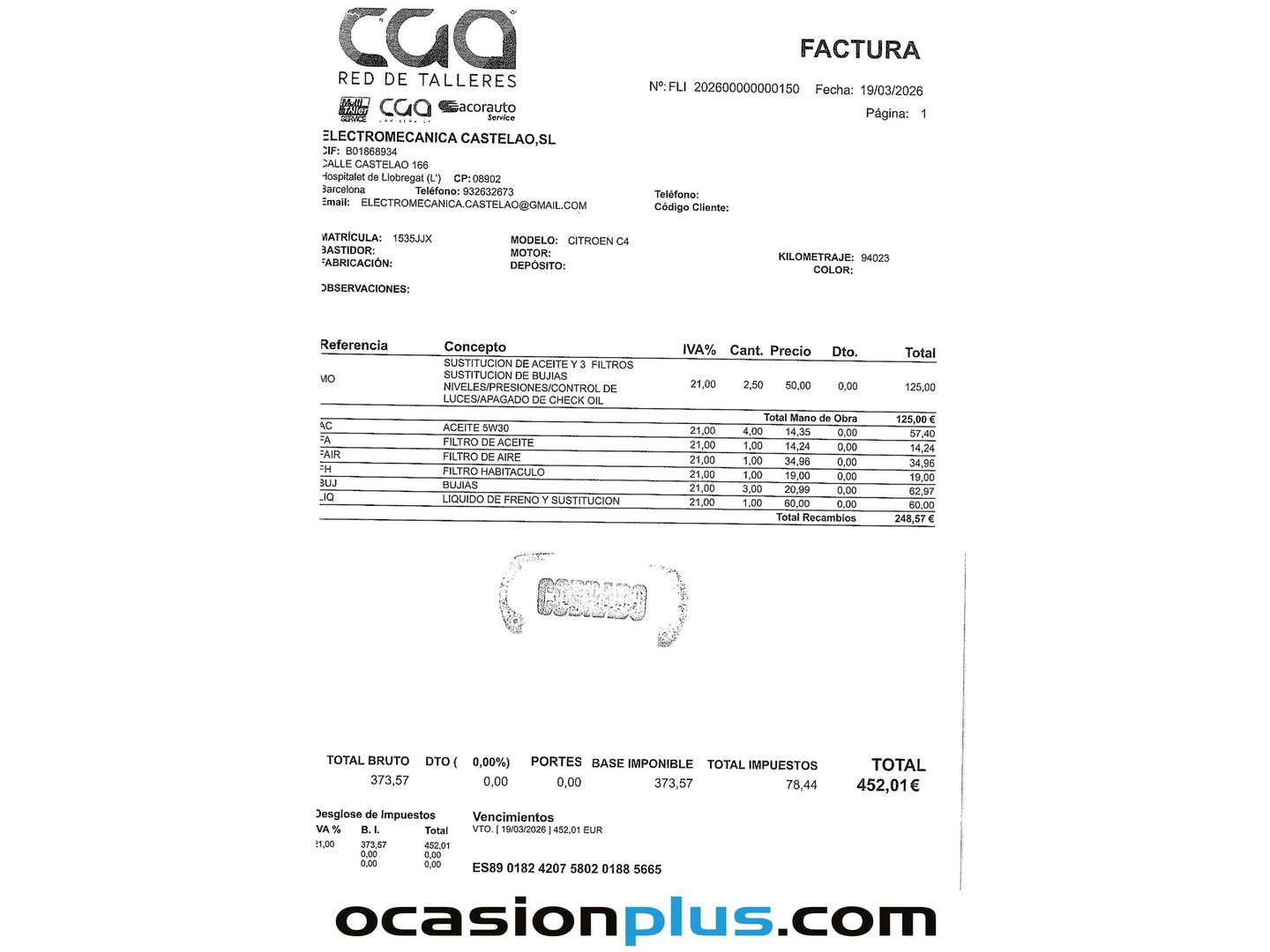 Foto del mantenimiento del Citroën C4 Citroën C4 PureTech 130 S&S Feel Edition (130 CV)
