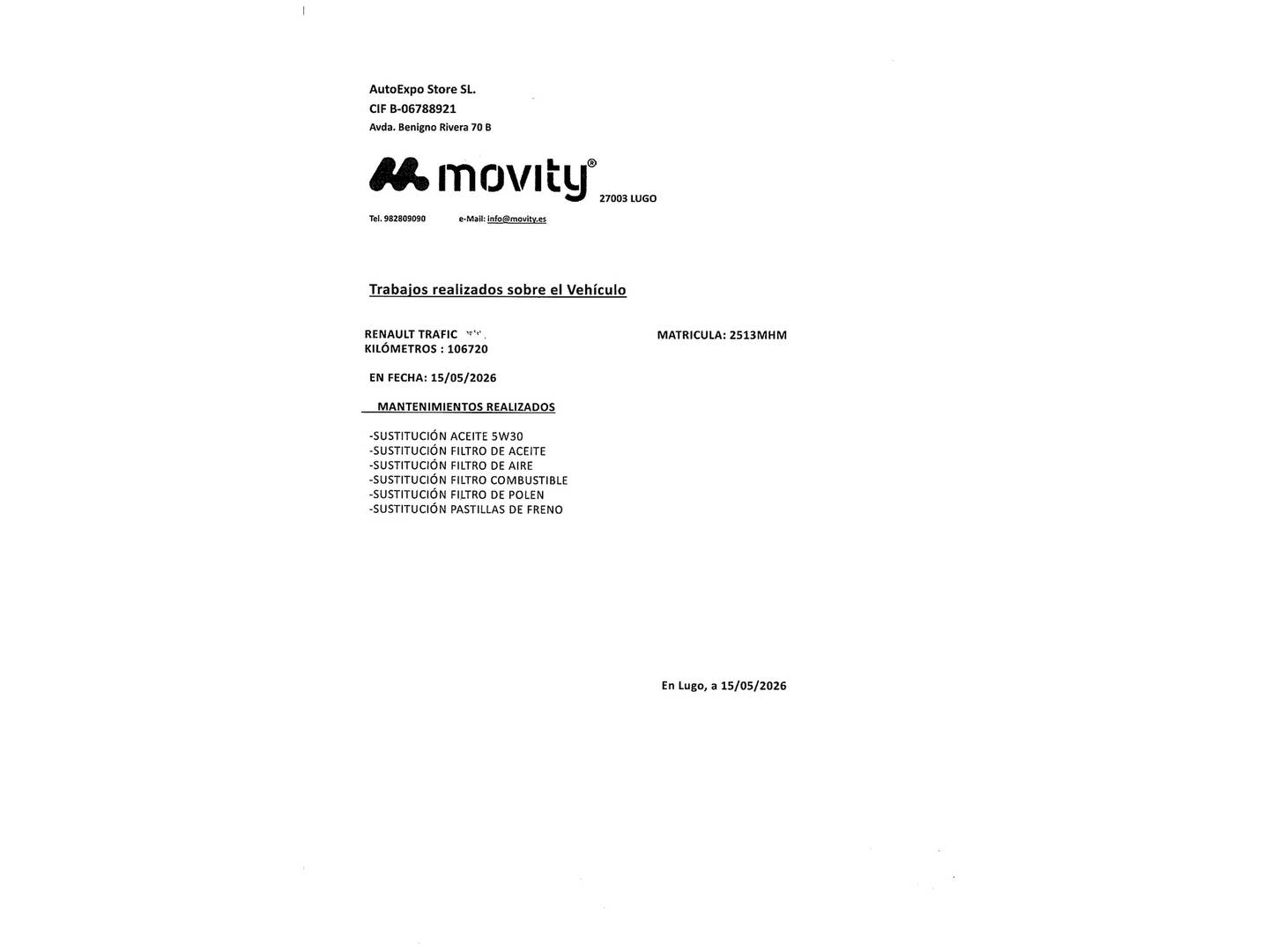Foto del mantenimiento del Renault Trafic Renault Trafic Furgon L1H1 Blue dCi (130 CV)