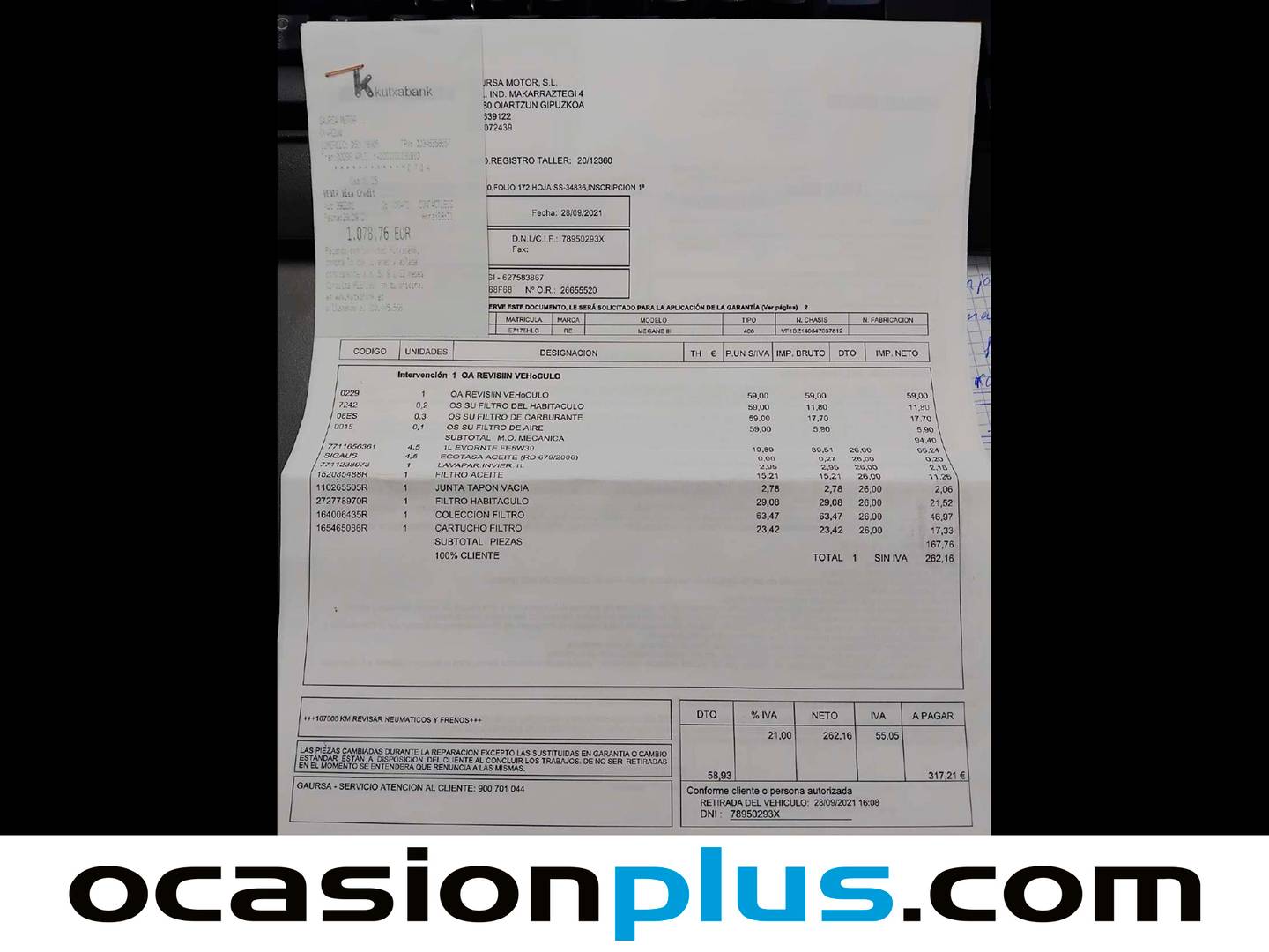 Foto del mantenimiento del Renault Mégane Renault Megane Expression dCi (110 CV)