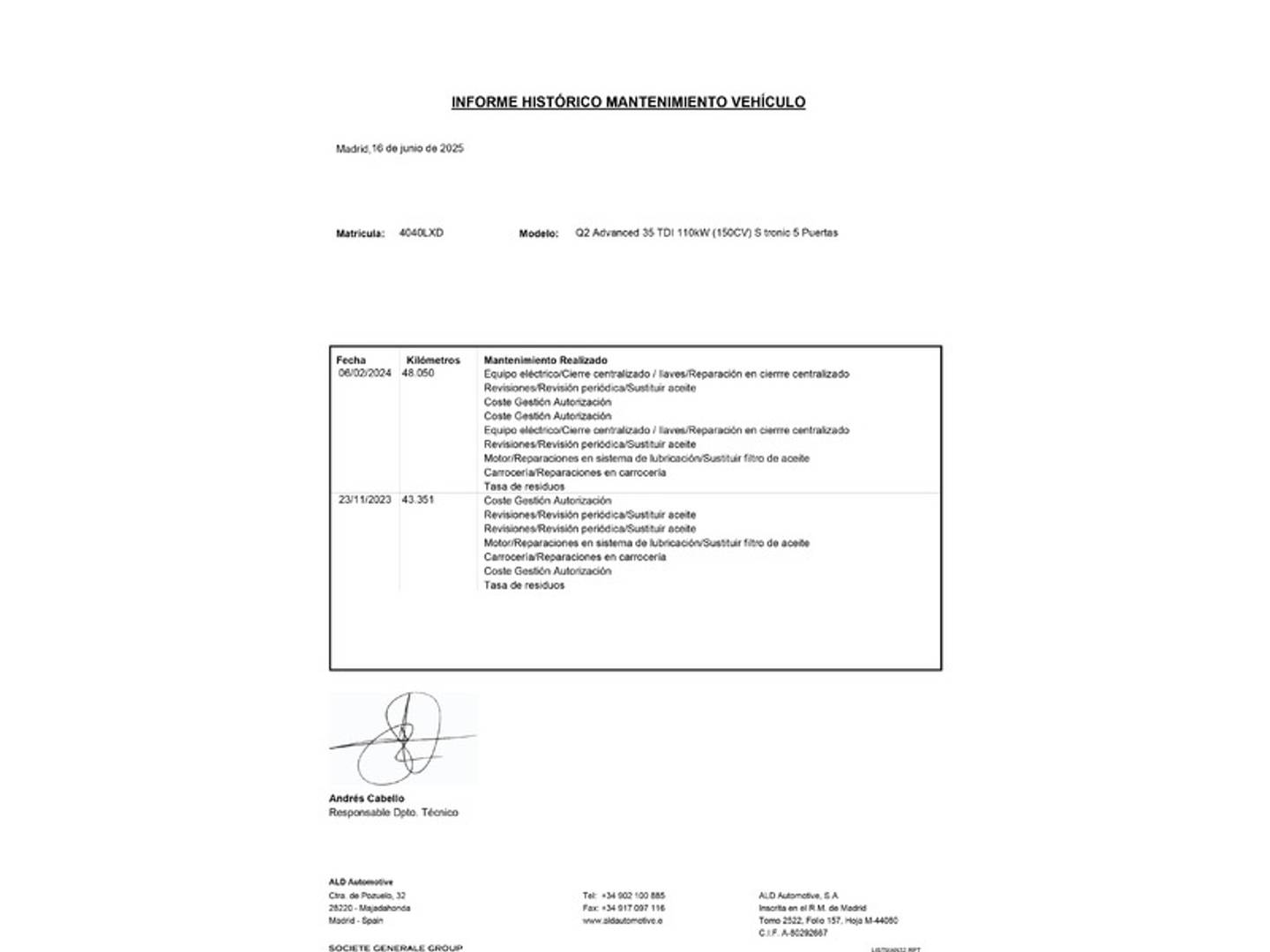 Foto del mantenimiento del Audi Q2 Audi Q2 Advanced 35 TDI (150 CV) S tronic