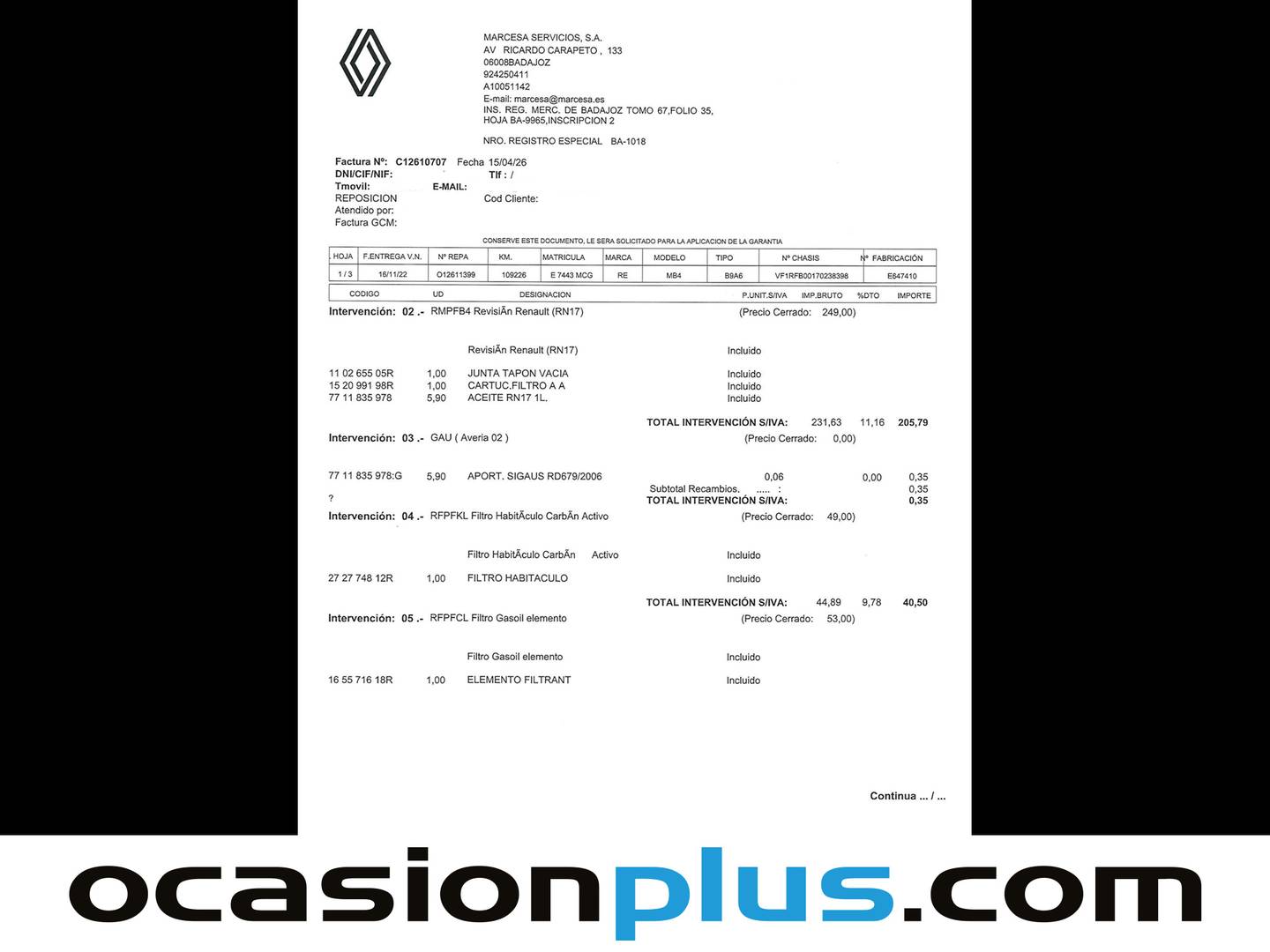 Foto del mantenimiento del Renault Mégane Renault Megane Equilibre Blue dCi (115 CV)