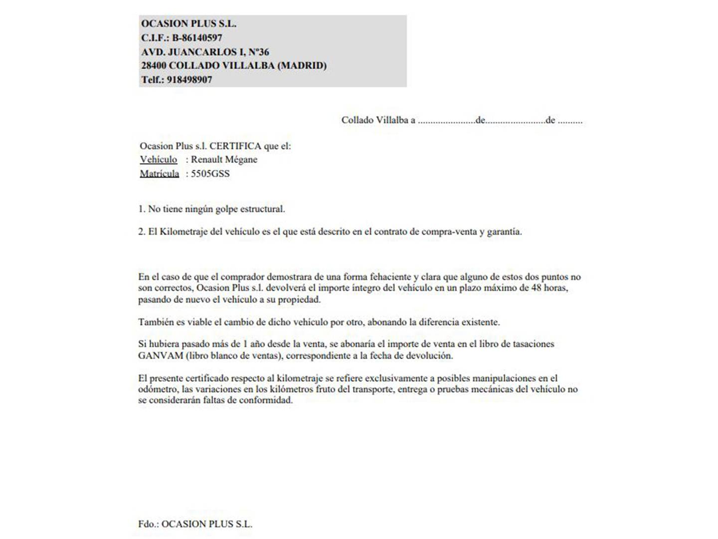Foto del certificado del Renault Mégane Renault Megane Dynamique 1.6 16v (110 CV)