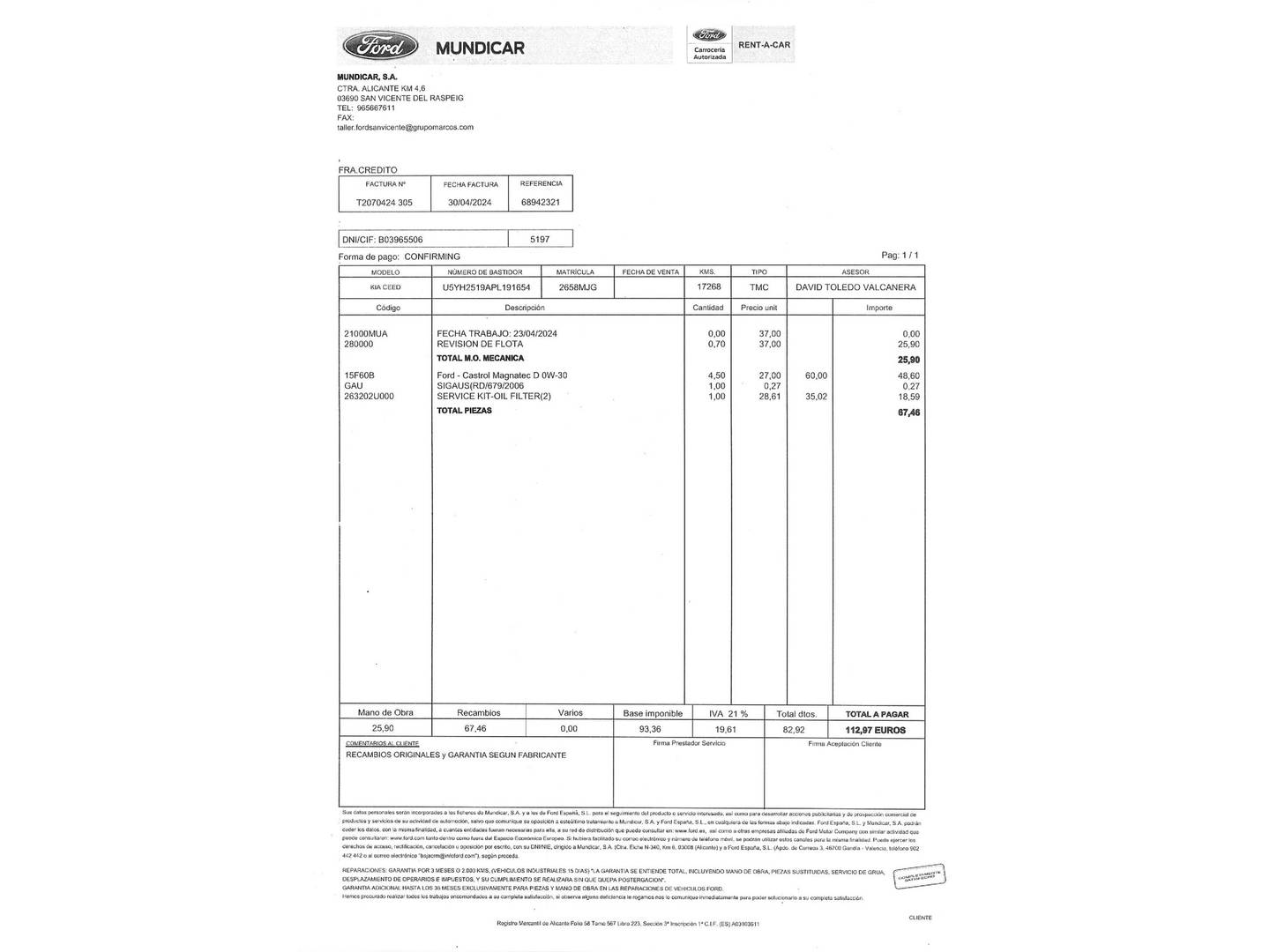 Foto del mantenimiento del KIA Ceed KIA Ceed 1.6 MHEV iMT Drive (136 CV)