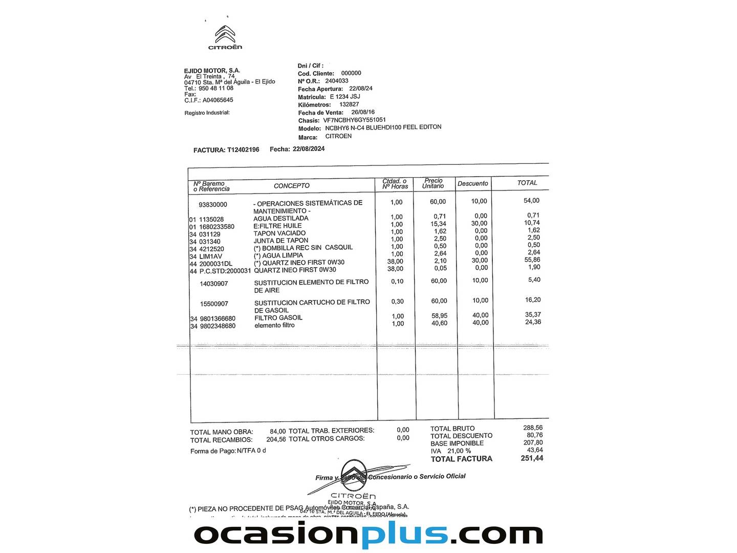 Foto del mantenimiento del Citroën C4 Citroën C4 BlueHDi 100 Live Edition (99 CV)