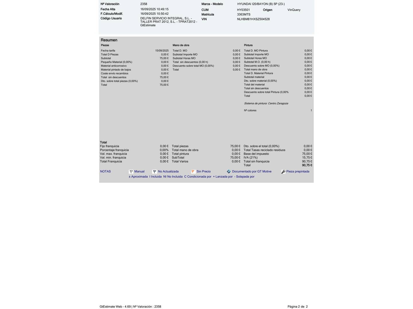 Foto del mantenimiento del Hyundai Bayon Hyundai Bayon 1.2 MPI Klass (79 CV)