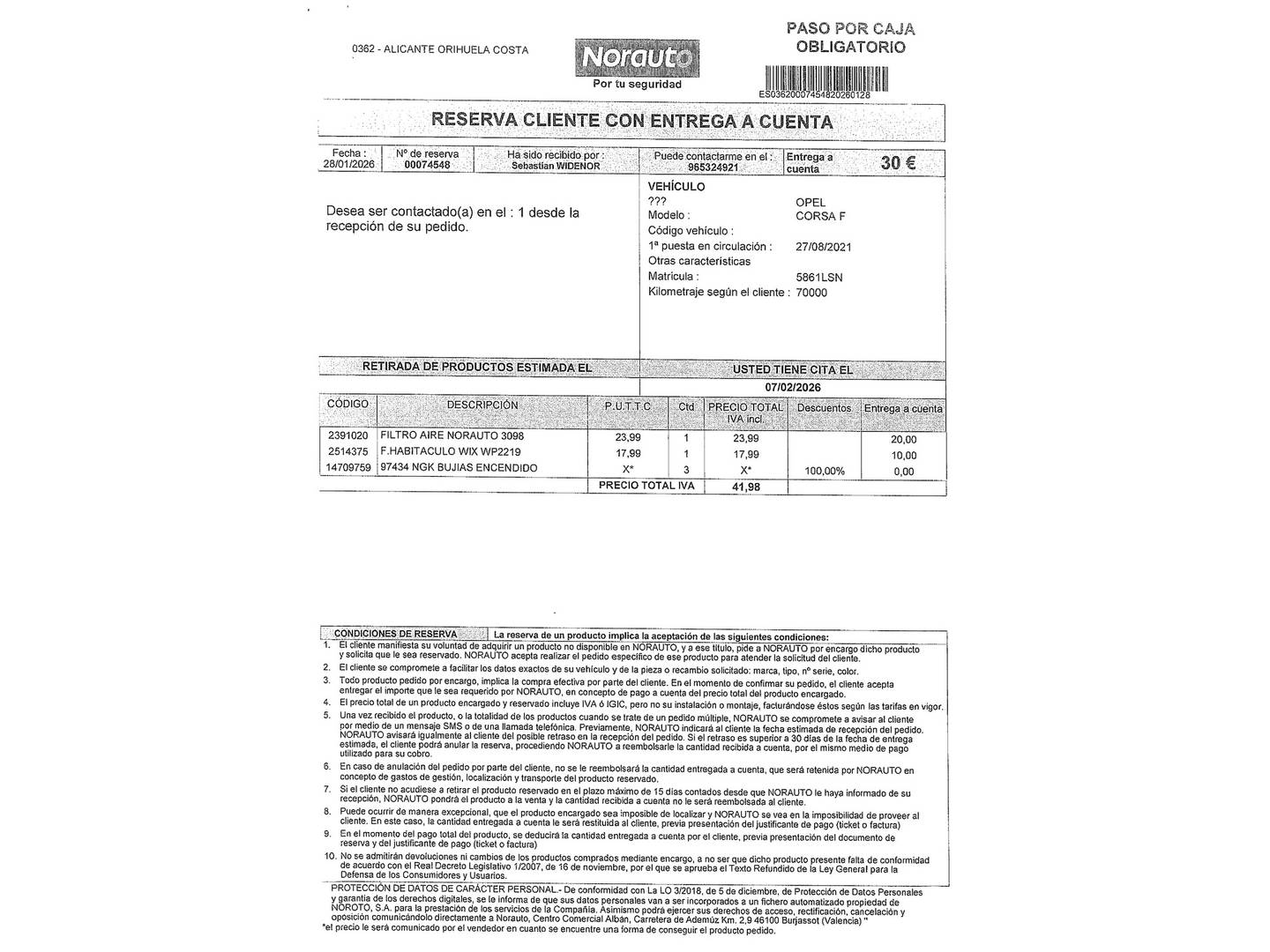 Foto del mantenimiento del Opel Corsa Opel Corsa 1.2 Turbo XHL GS-Line + Auto  (130 CV)