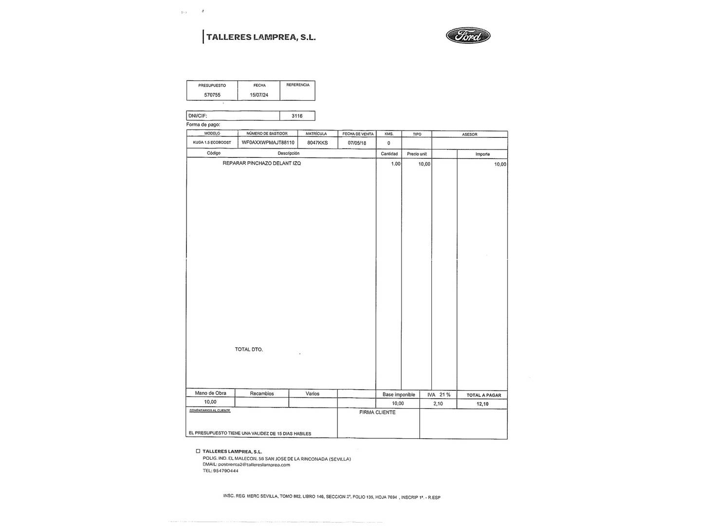 Foto del mantenimiento del Ford Kuga Ford Kuga 1.5 EcoBoost S&S Vignale 4x2 (150 CV)