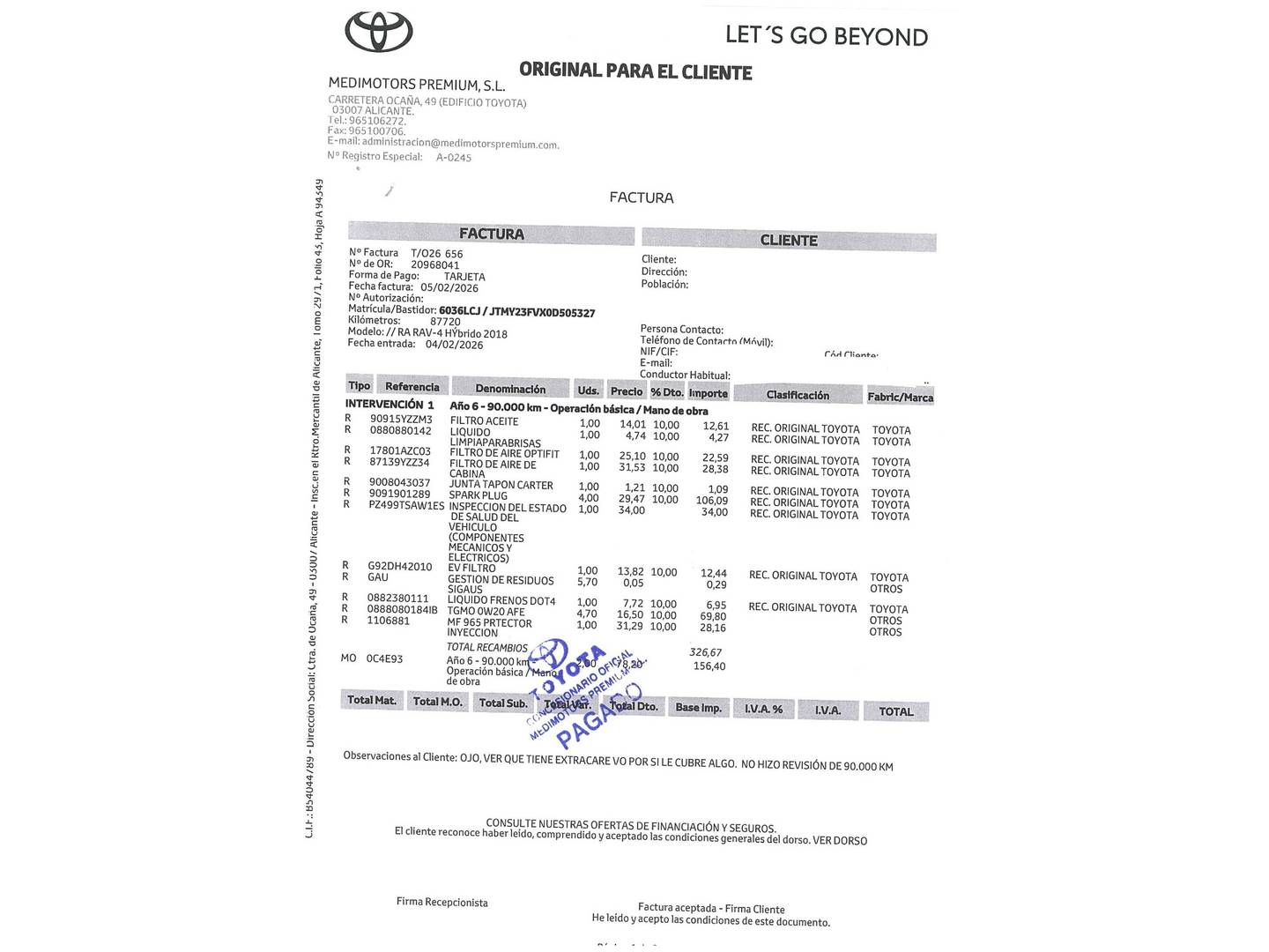 Foto del mantenimiento del Toyota Rav4 Toyota Rav4 2.5l hybrid Luxury  (218 CV)